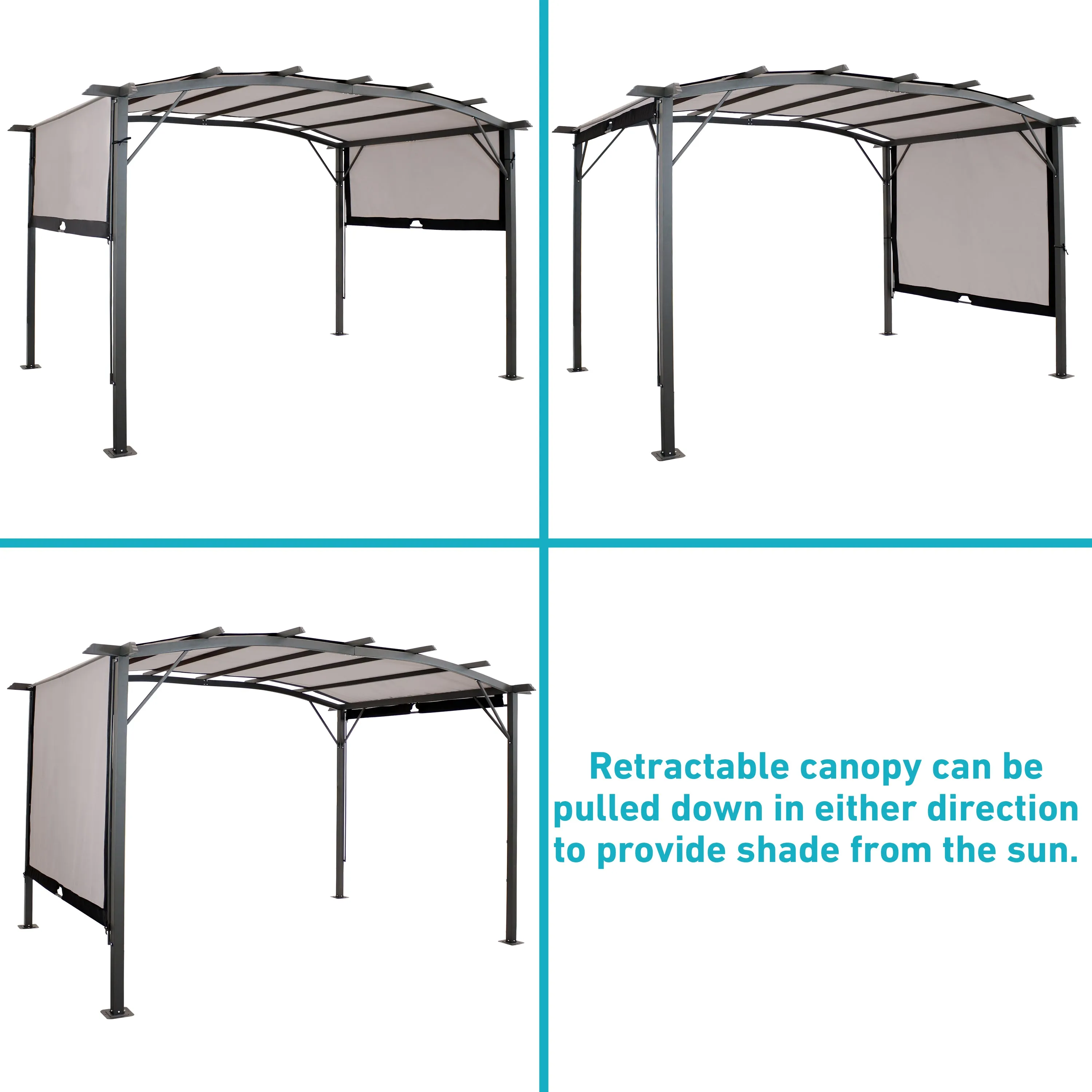 Sunnydaze 9' x12' Metal Arched Pergola with Retractable Canopy