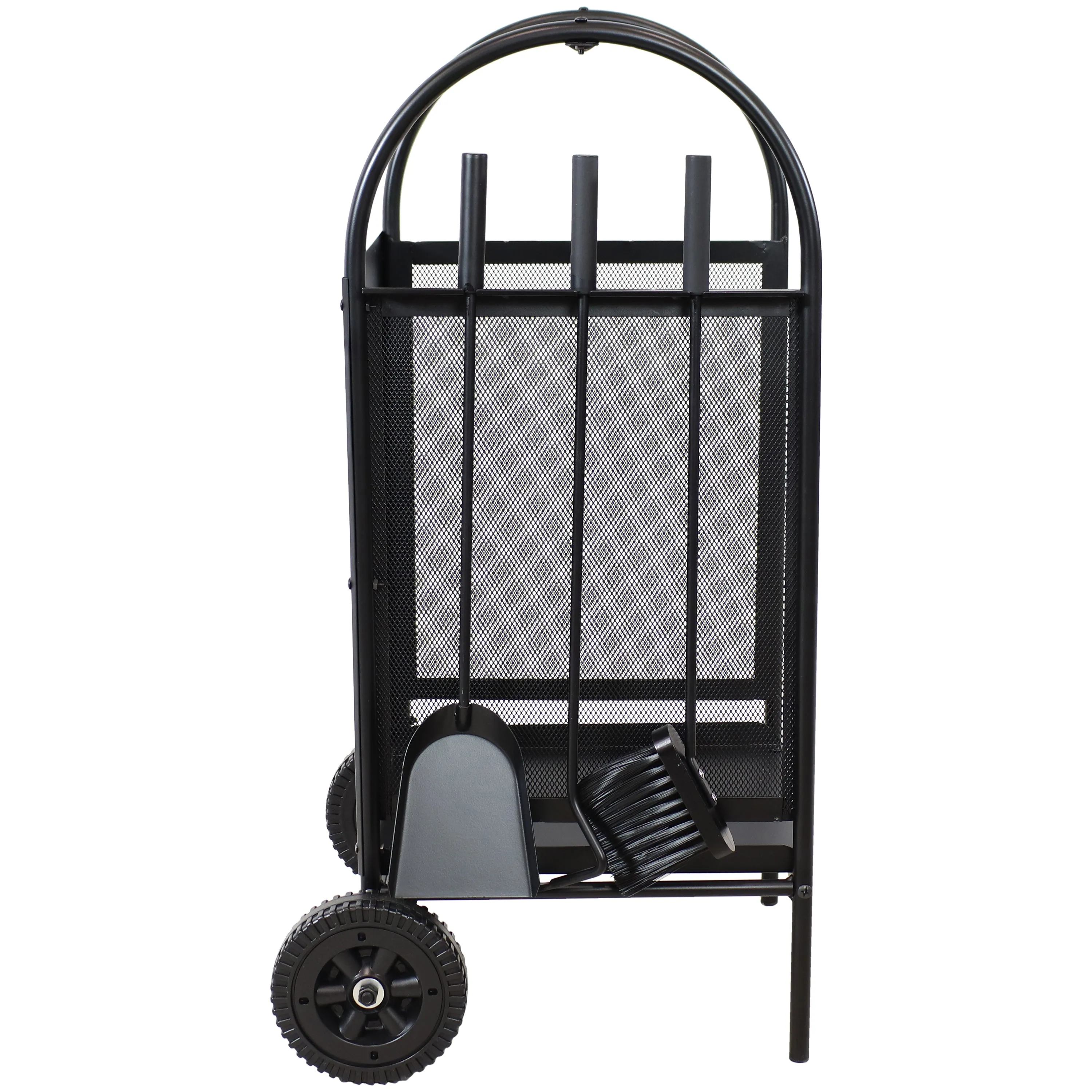 Sunnydaze Firewood Rack on Wheels with Fireplace Tool Set