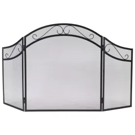 Sunnydaze Folding 3-Panel Steel Fireplace Screen with Scroll Design