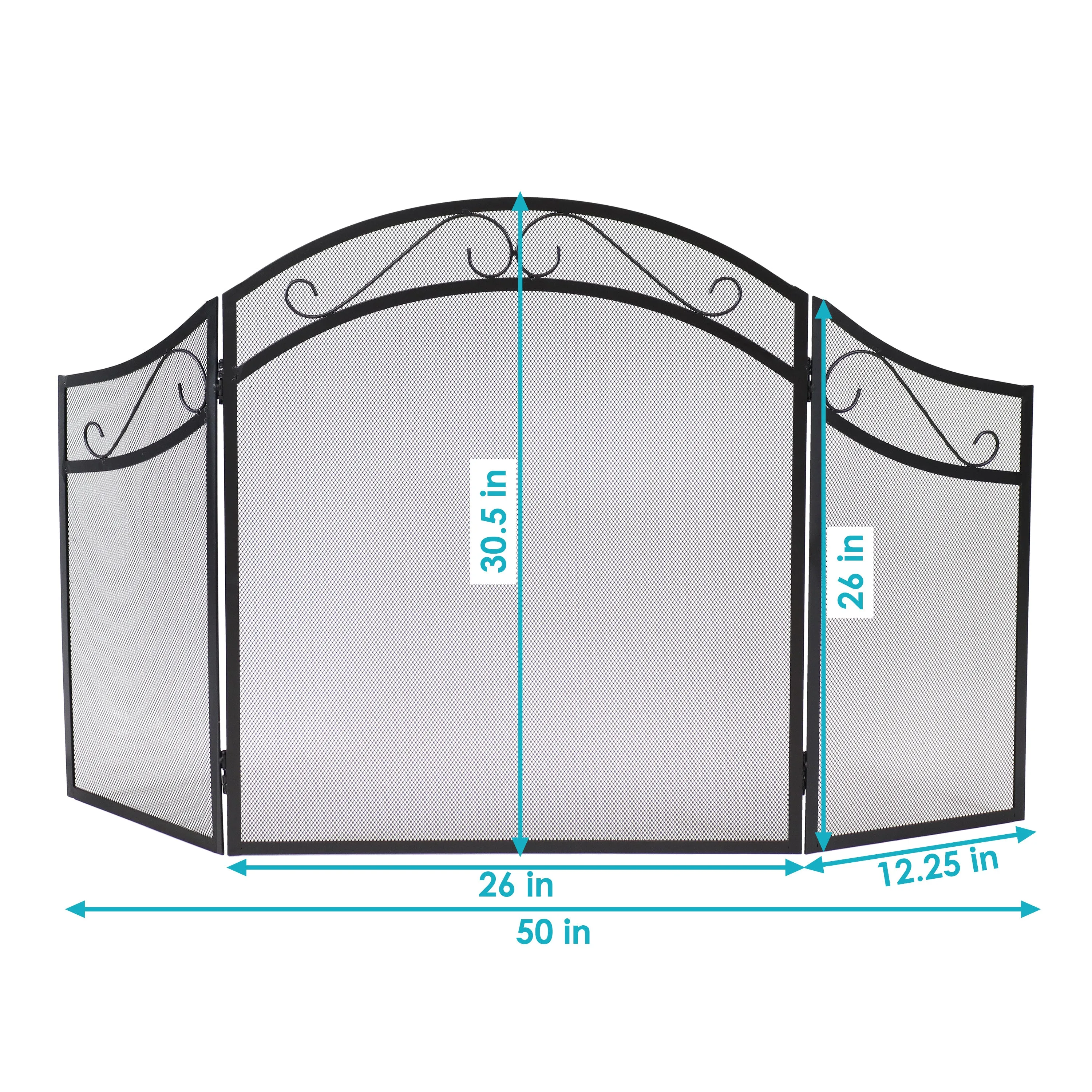 Sunnydaze Folding 3-Panel Steel Fireplace Screen with Scroll Design