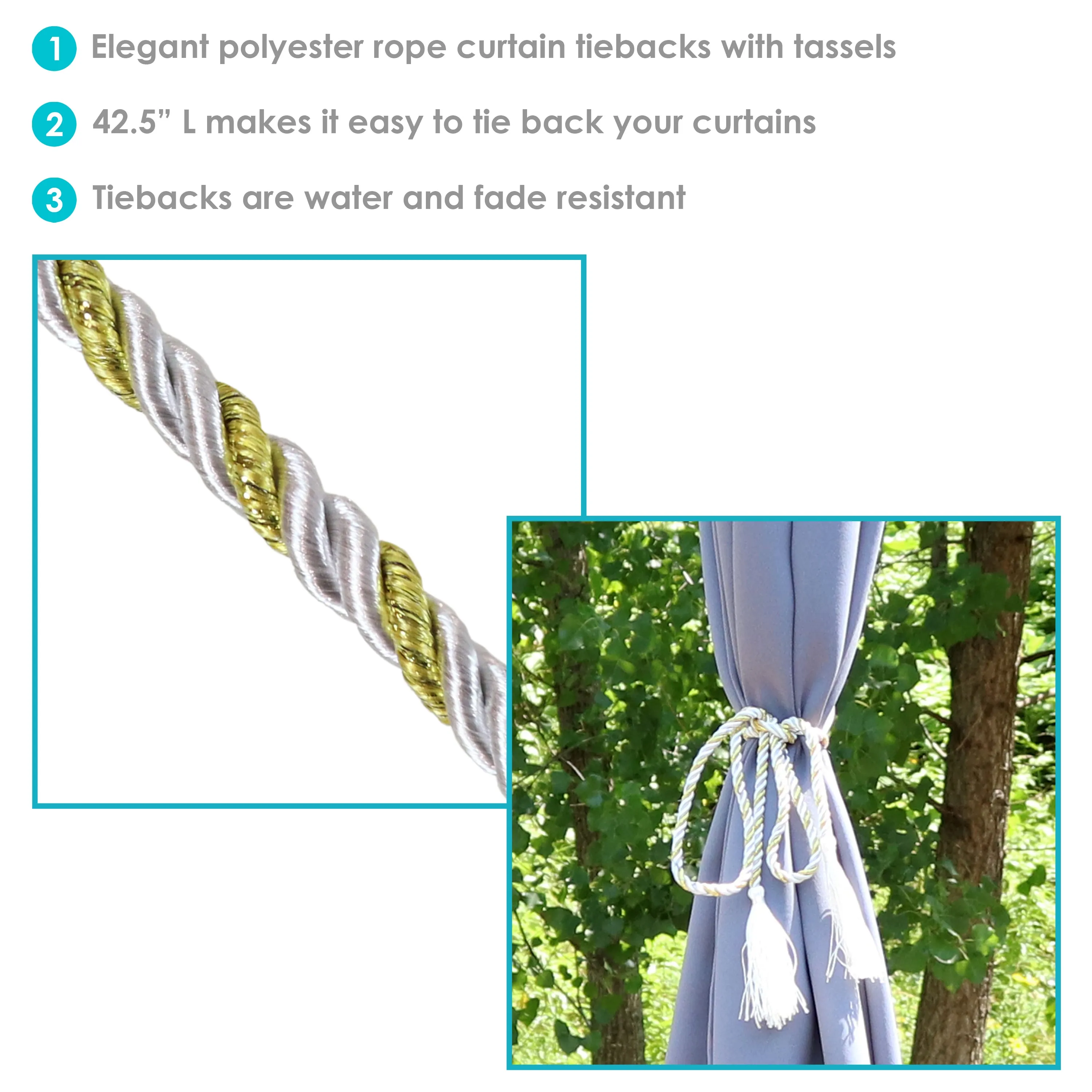 Sunnydaze Indoor/Outdoor Rope Curtain Tiebacks with Tassels