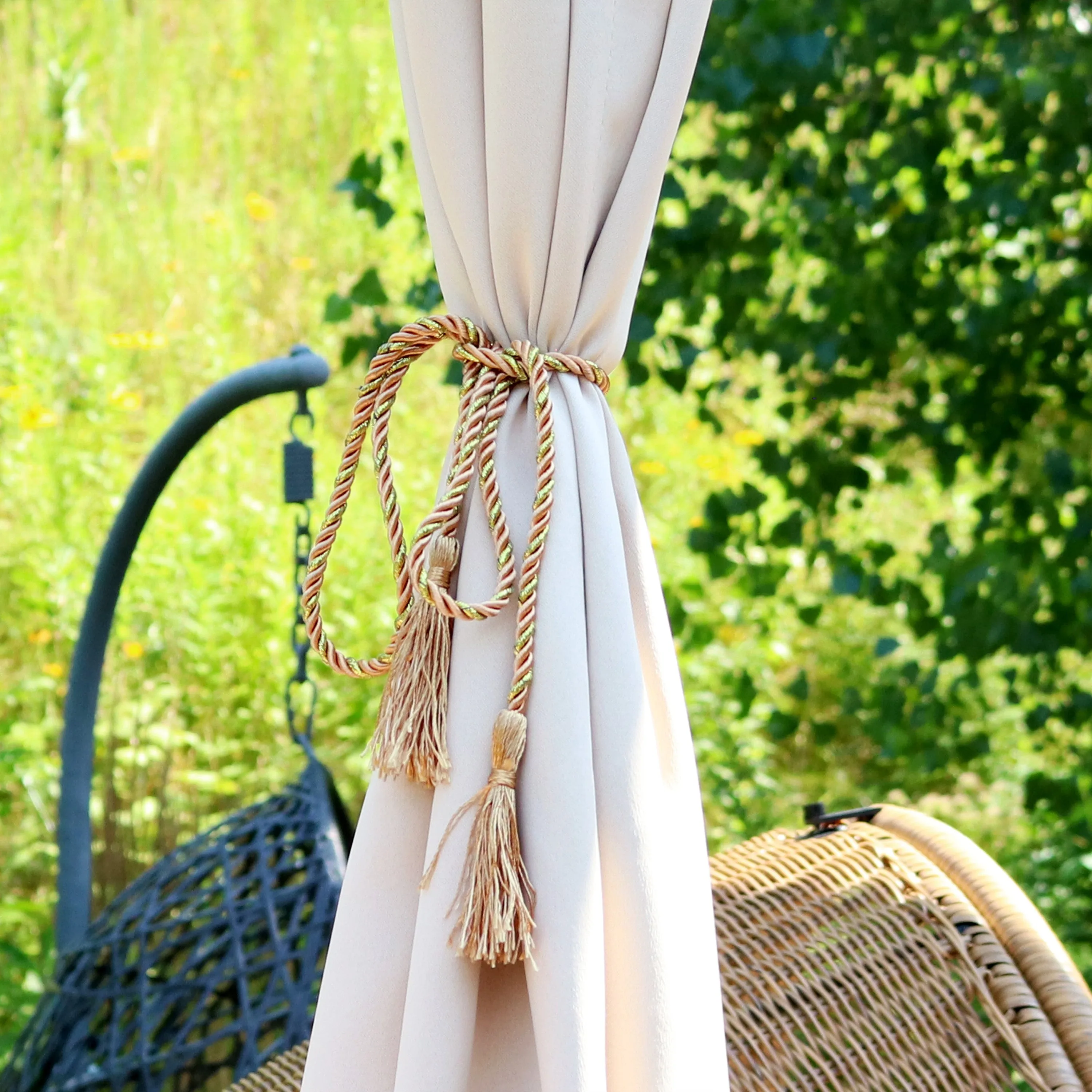 Sunnydaze Indoor/Outdoor Rope Curtain Tiebacks with Tassels