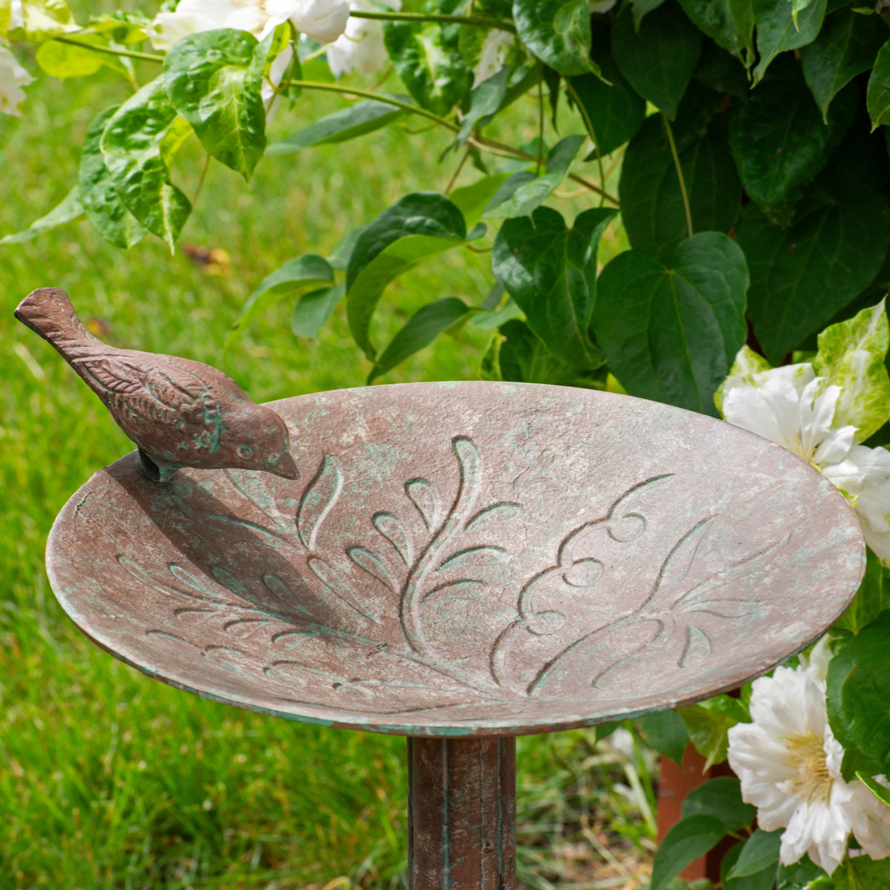 Sunnydaze Ivy and Sage Metal Bird Bath - Rustic Patina - 12.25"