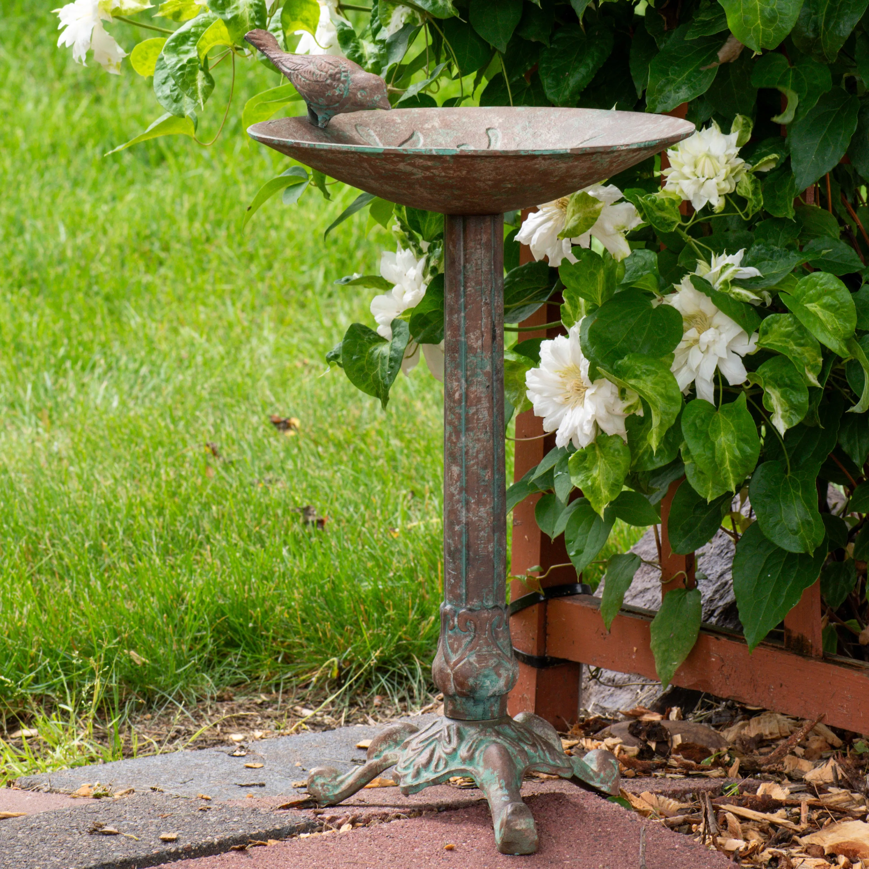 Sunnydaze Ivy and Sage Metal Bird Bath - Rustic Patina - 12.25"