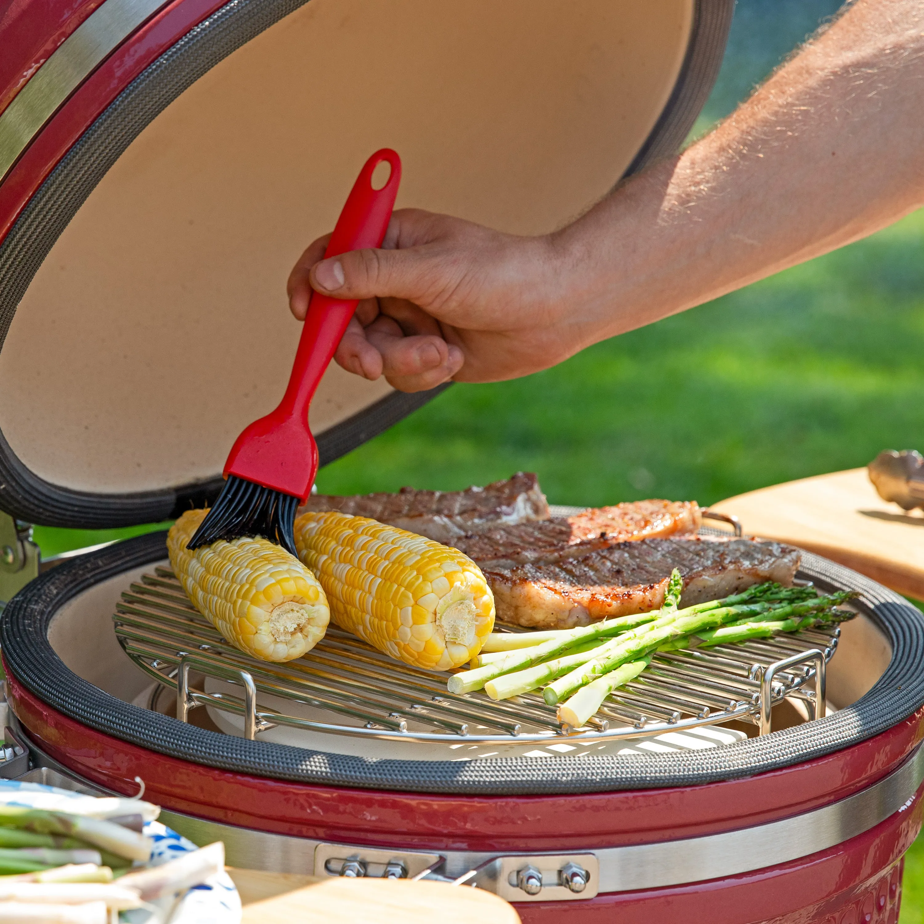 Sunnydaze Kamado Charcoal Grill and Smoker with Side Tables and Wheels