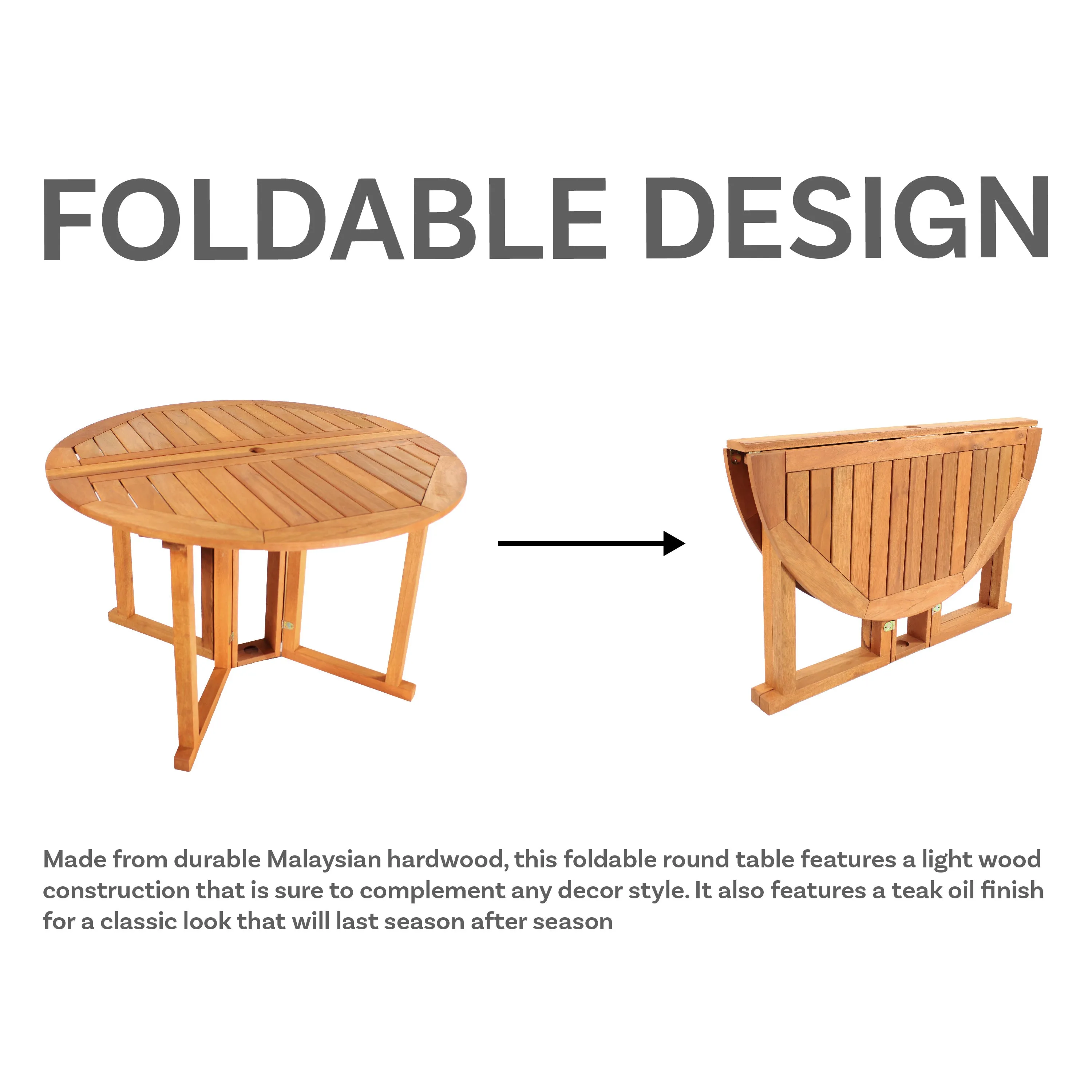 Sunnydaze Malaysian Hardwood Folding Gateleg Patio Round Dining Table