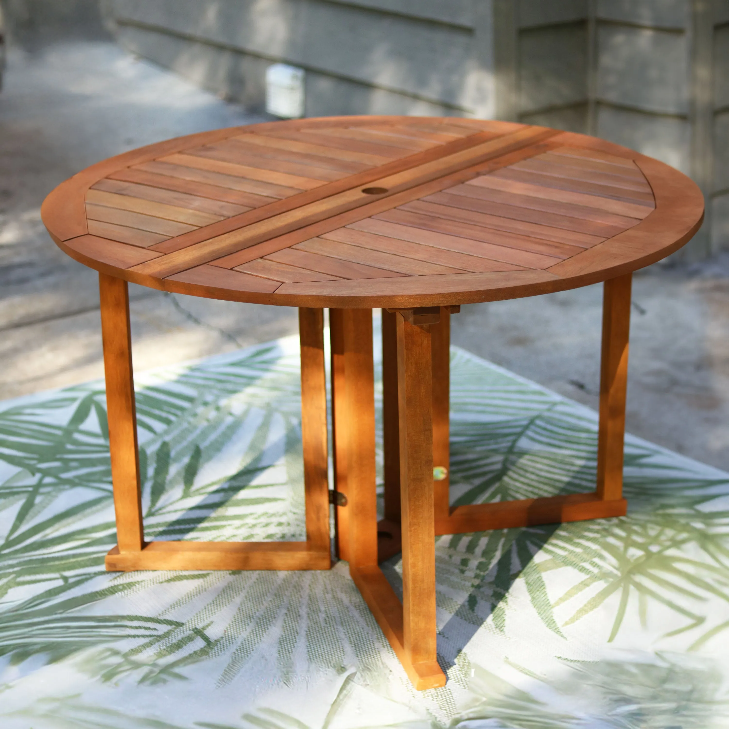 Sunnydaze Malaysian Hardwood Folding Gateleg Patio Round Dining Table