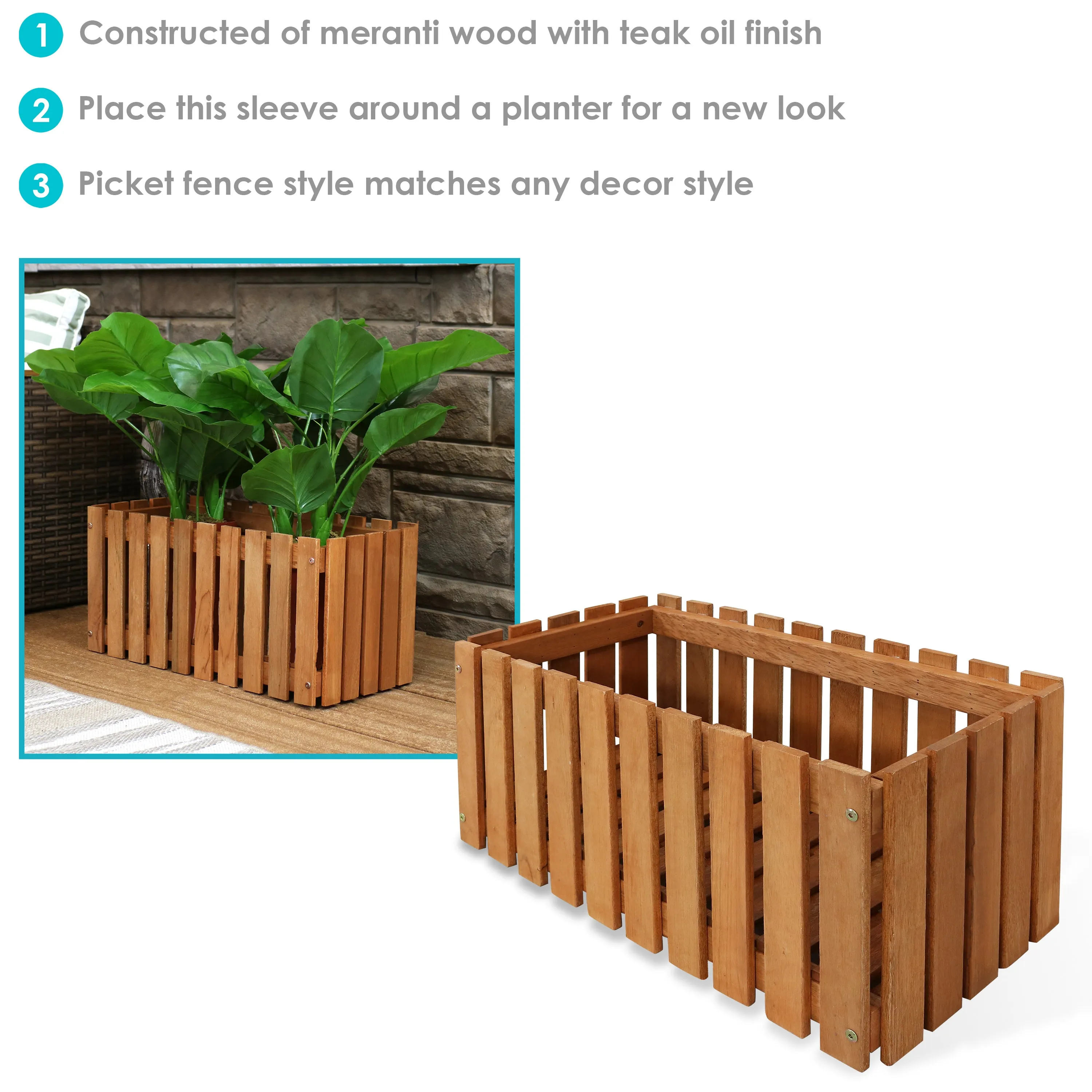 Sunnydaze Meranti Wood Picket Style Outdoor Planter Box - 24"