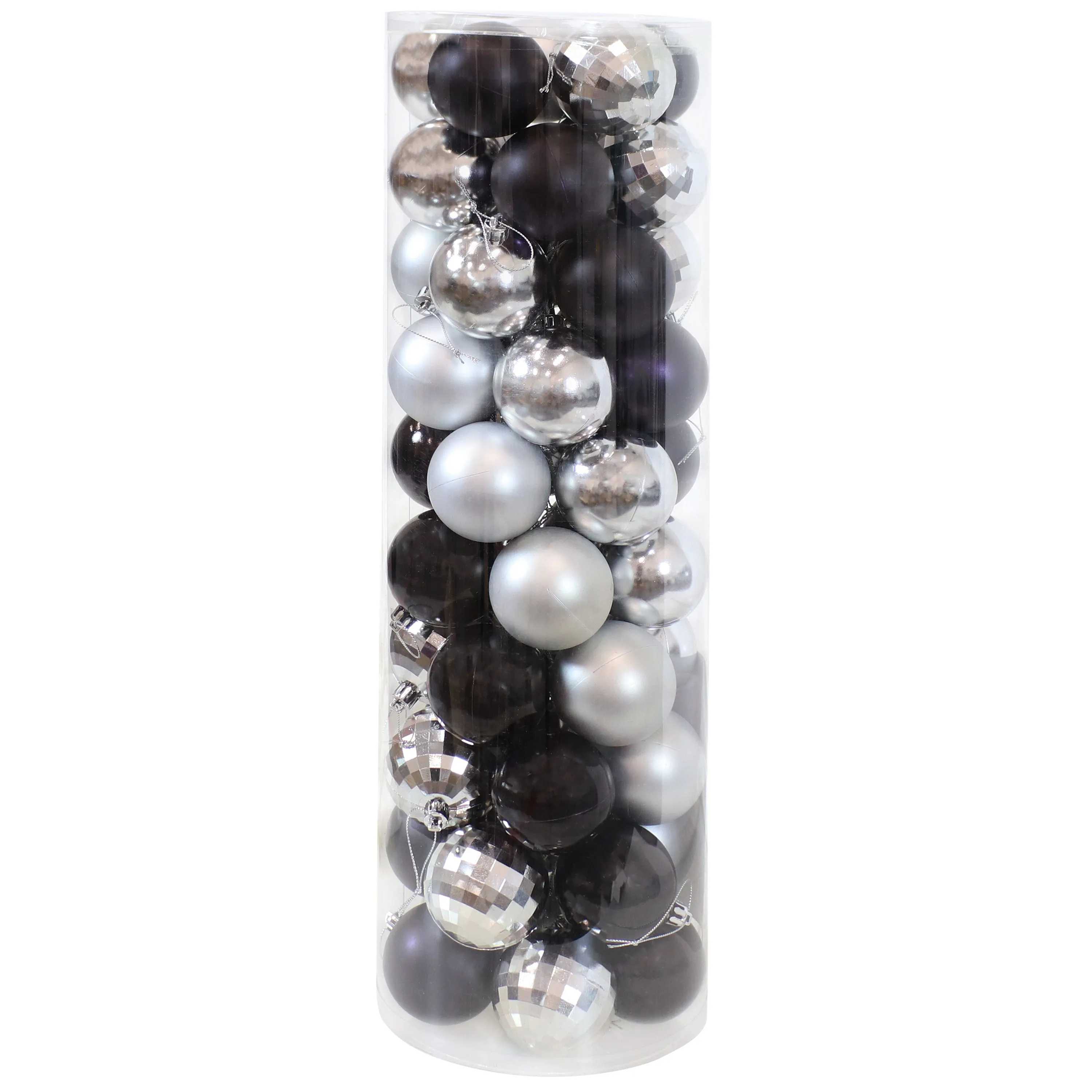 Sunnydaze Modern Holiday 50pc Christmas Ornament Balls - Black and Silver