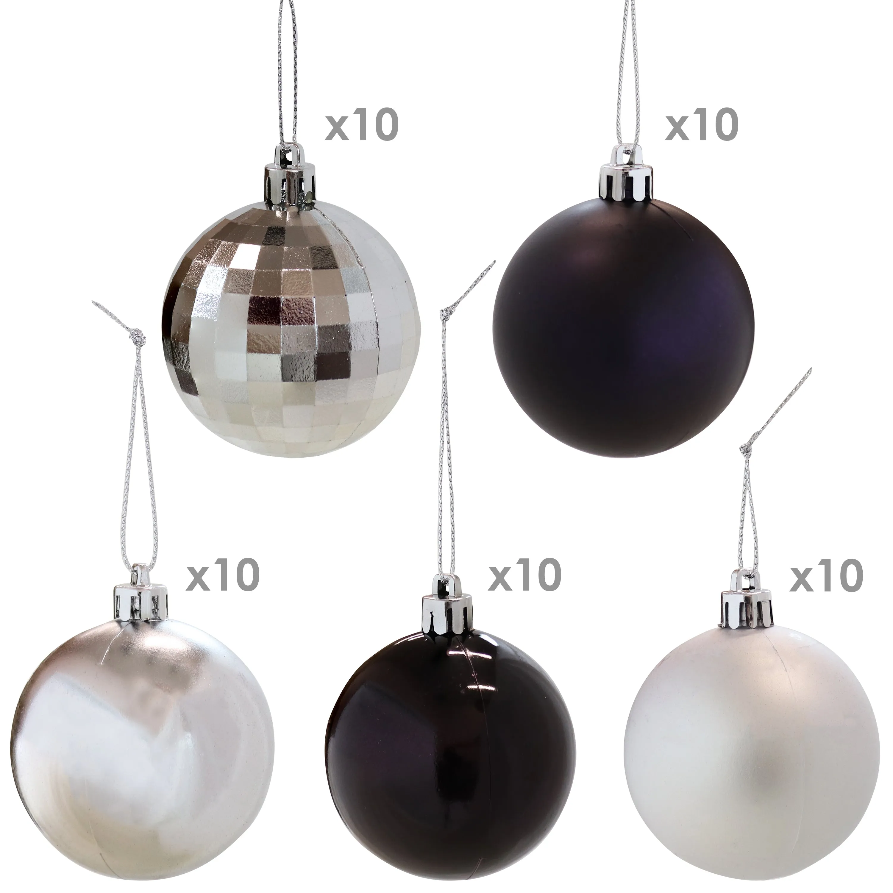 Sunnydaze Modern Holiday 50pc Christmas Ornament Balls - Black and Silver