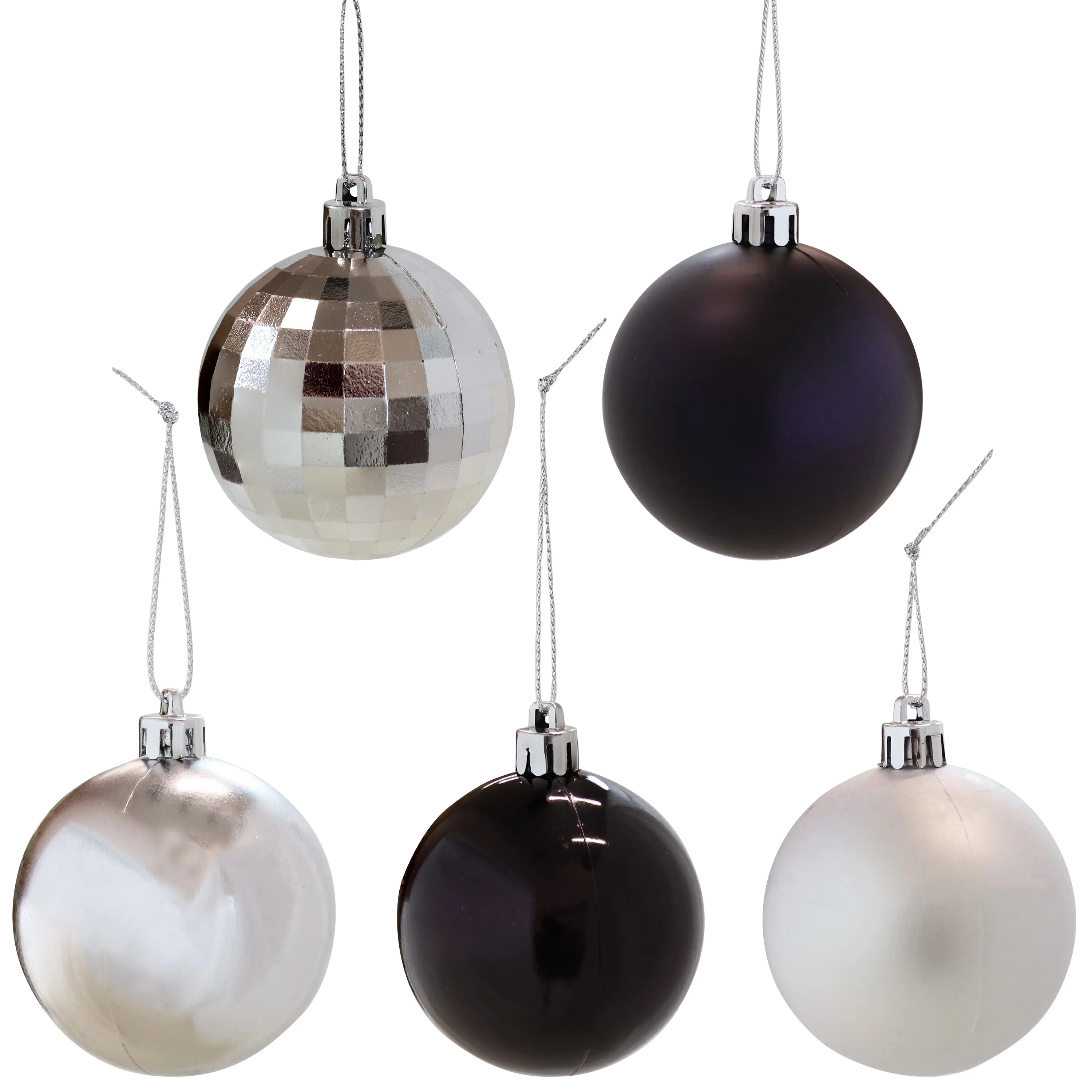 Sunnydaze Modern Holiday 50pc Christmas Ornament Balls - Black and Silver