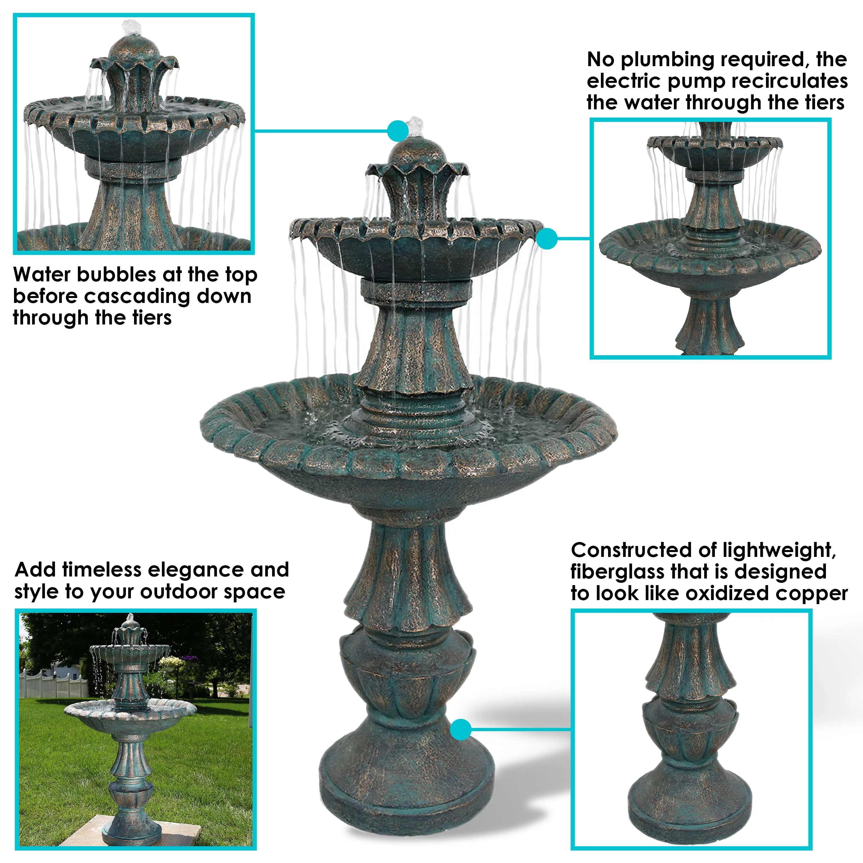 Sunnydaze Nouveau Tiered Garden Water Fountain - 41" H