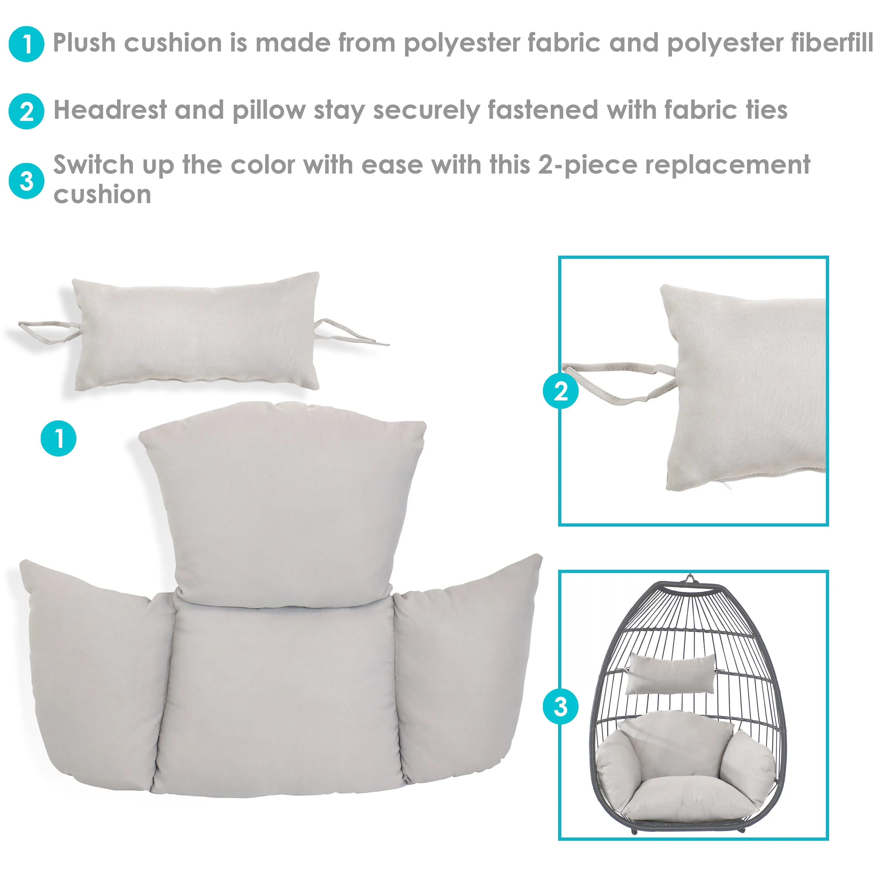 Sunnydaze Outdoor Egg Chair Cushion Replacement for Penelope and Oliver