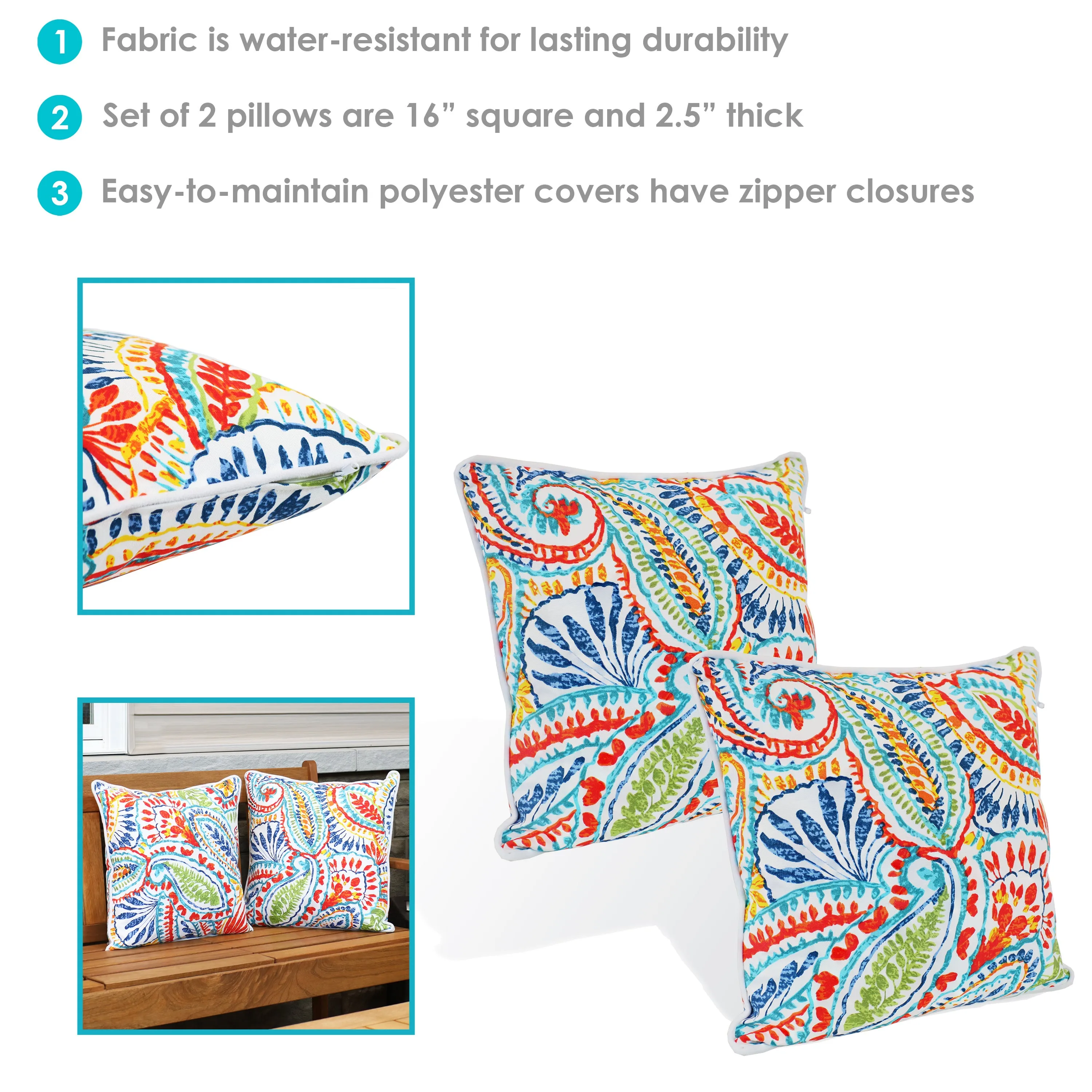 Sunnydaze Polyester Outdoor Decorative Throw Pillow - Set of 2