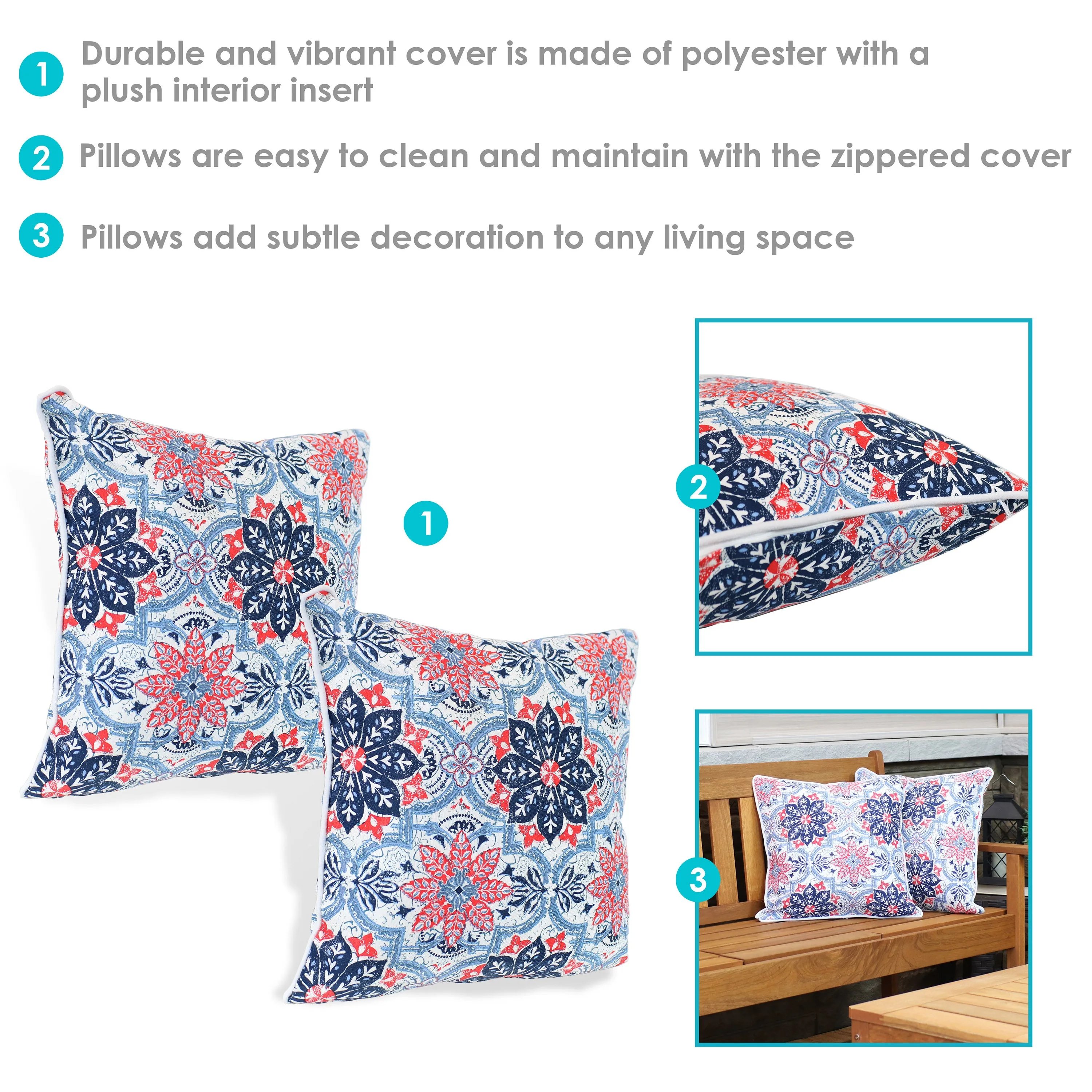 Sunnydaze Polyester Outdoor Decorative Throw Pillow - Set of 2