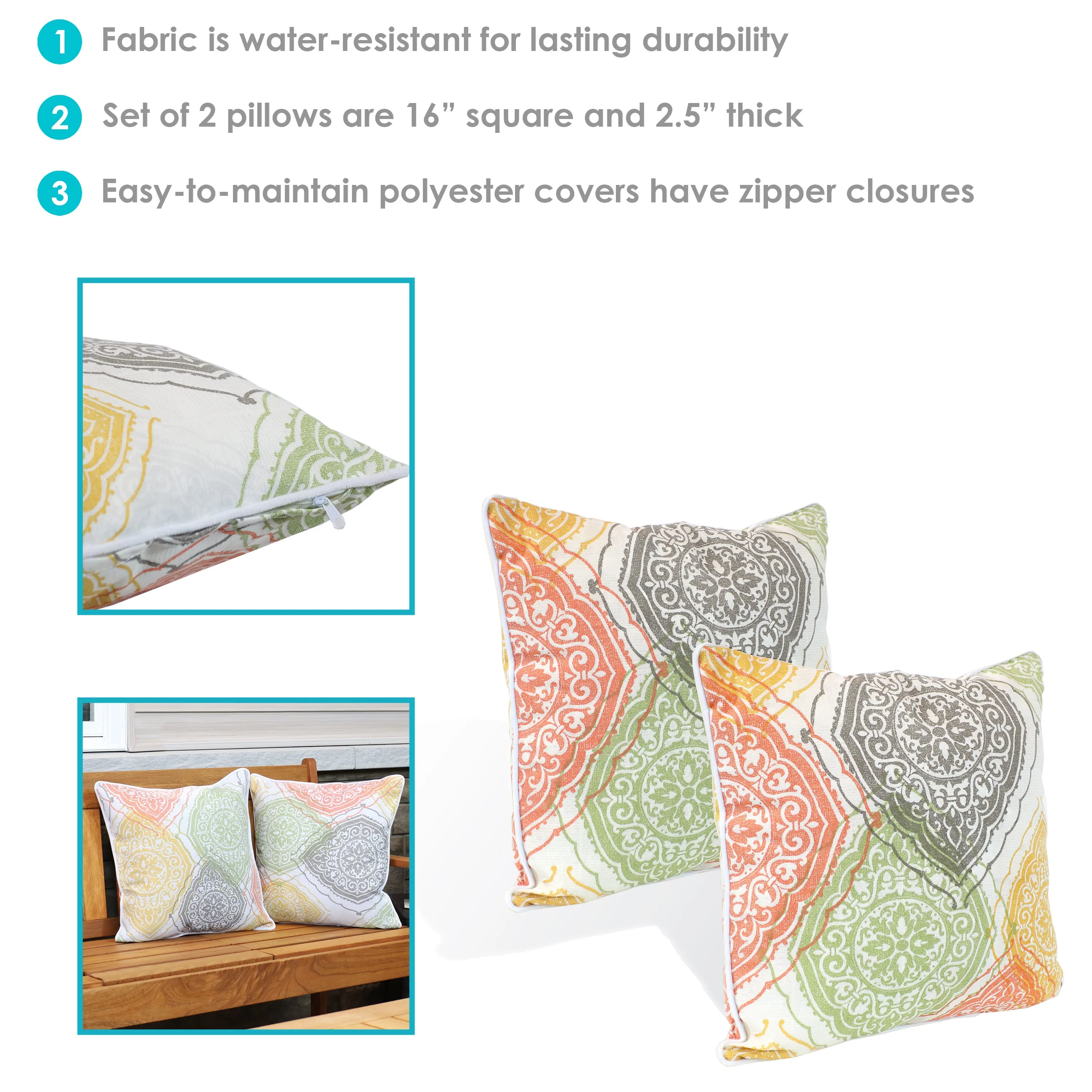 Sunnydaze Polyester Outdoor Decorative Throw Pillow - Set of 2