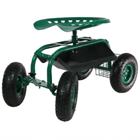 Sunnydaze Rolling Garden Cart with Work Seat and Steering Handle