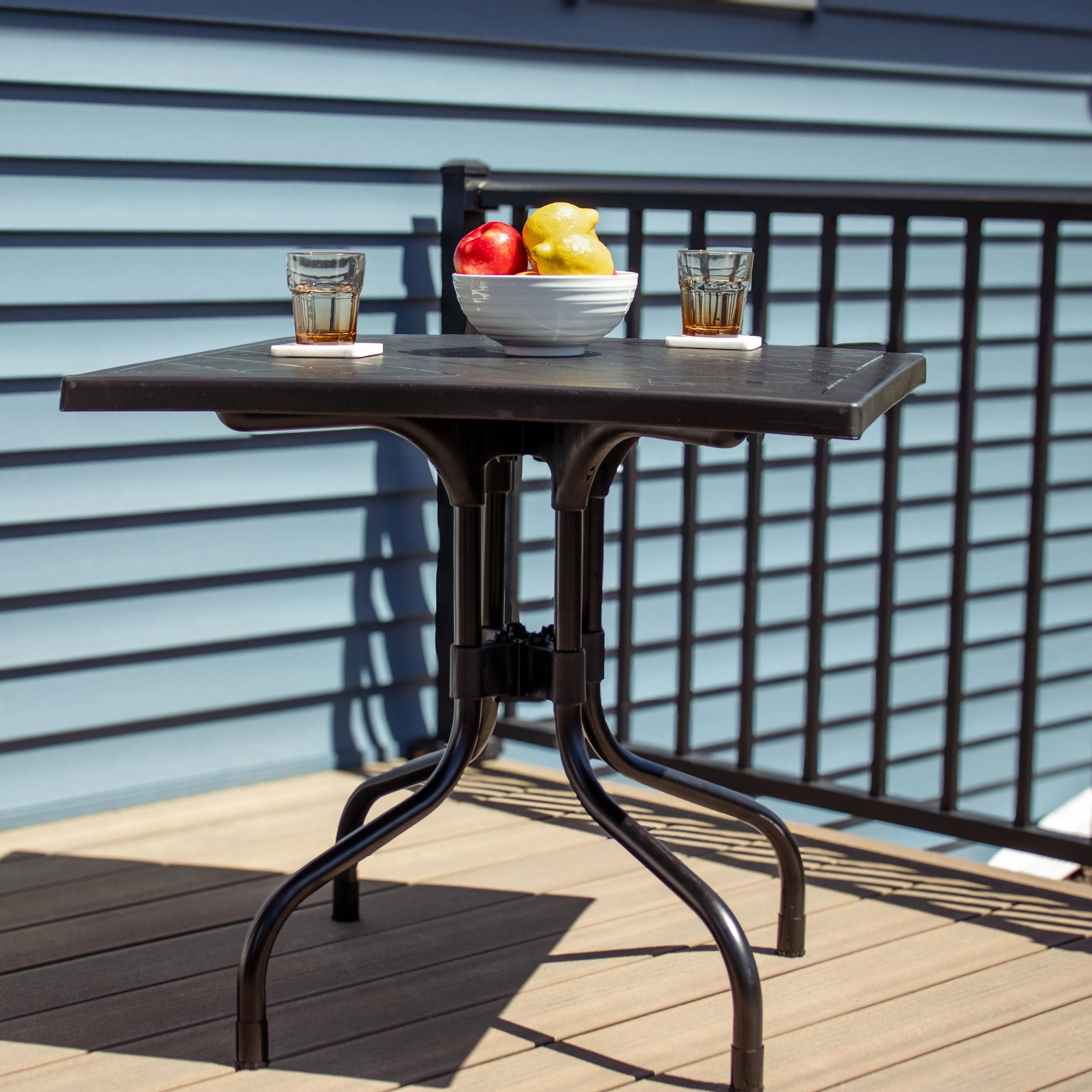 Sunnydaze Square Folding Patio Dining Table with Iron Legs - Black