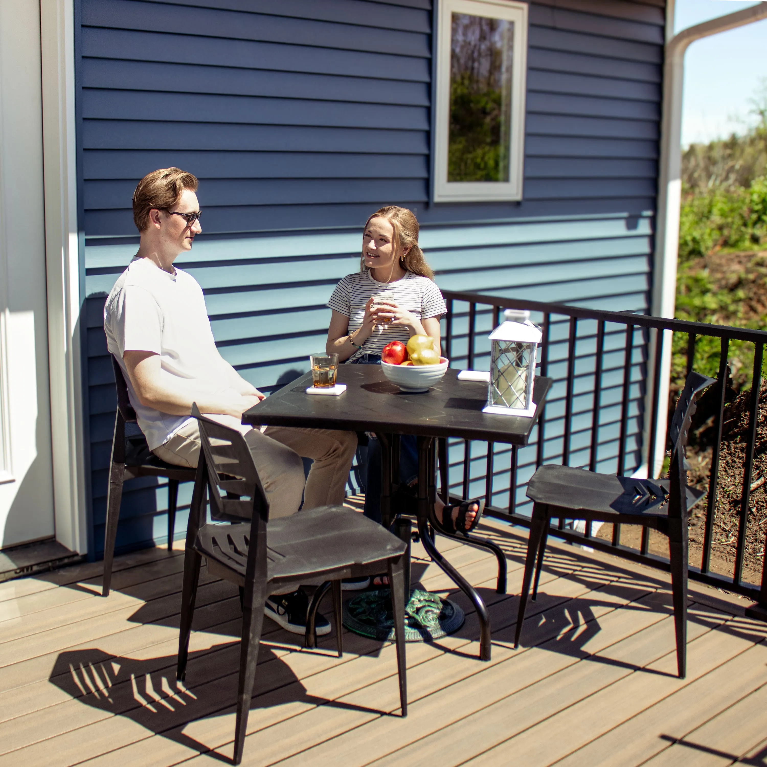 Sunnydaze Square Folding Patio Dining Table with Iron Legs - Black