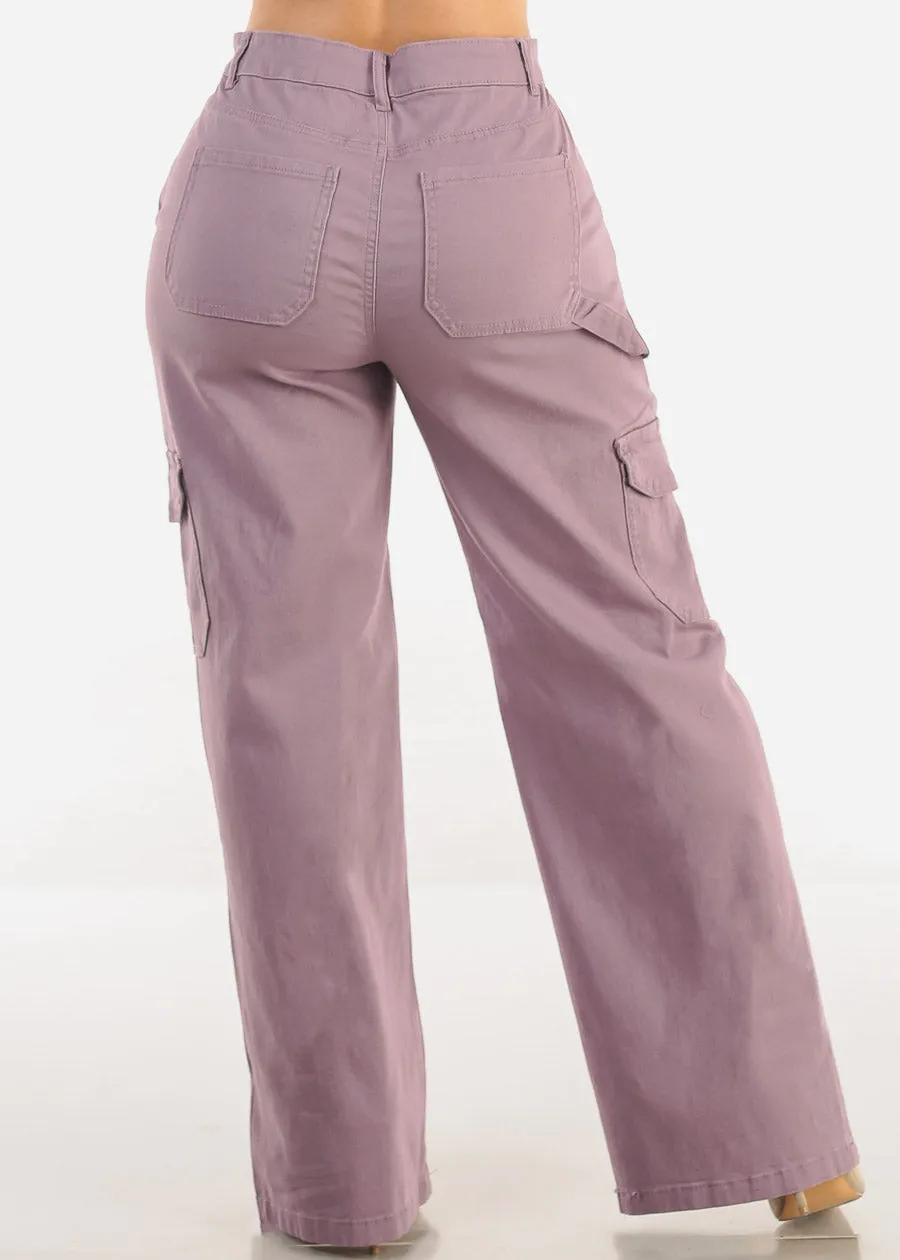 Super High Waist Wide Leg Cargo Jeans Lilac