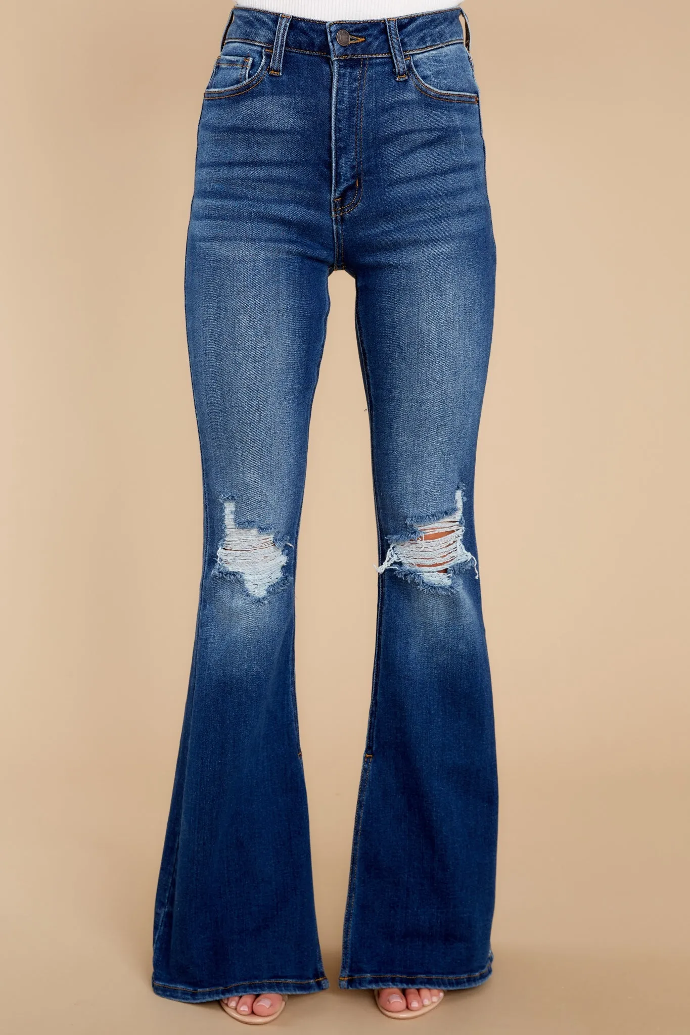 Surprise Them Dark Wash Distressed Flare Jeans