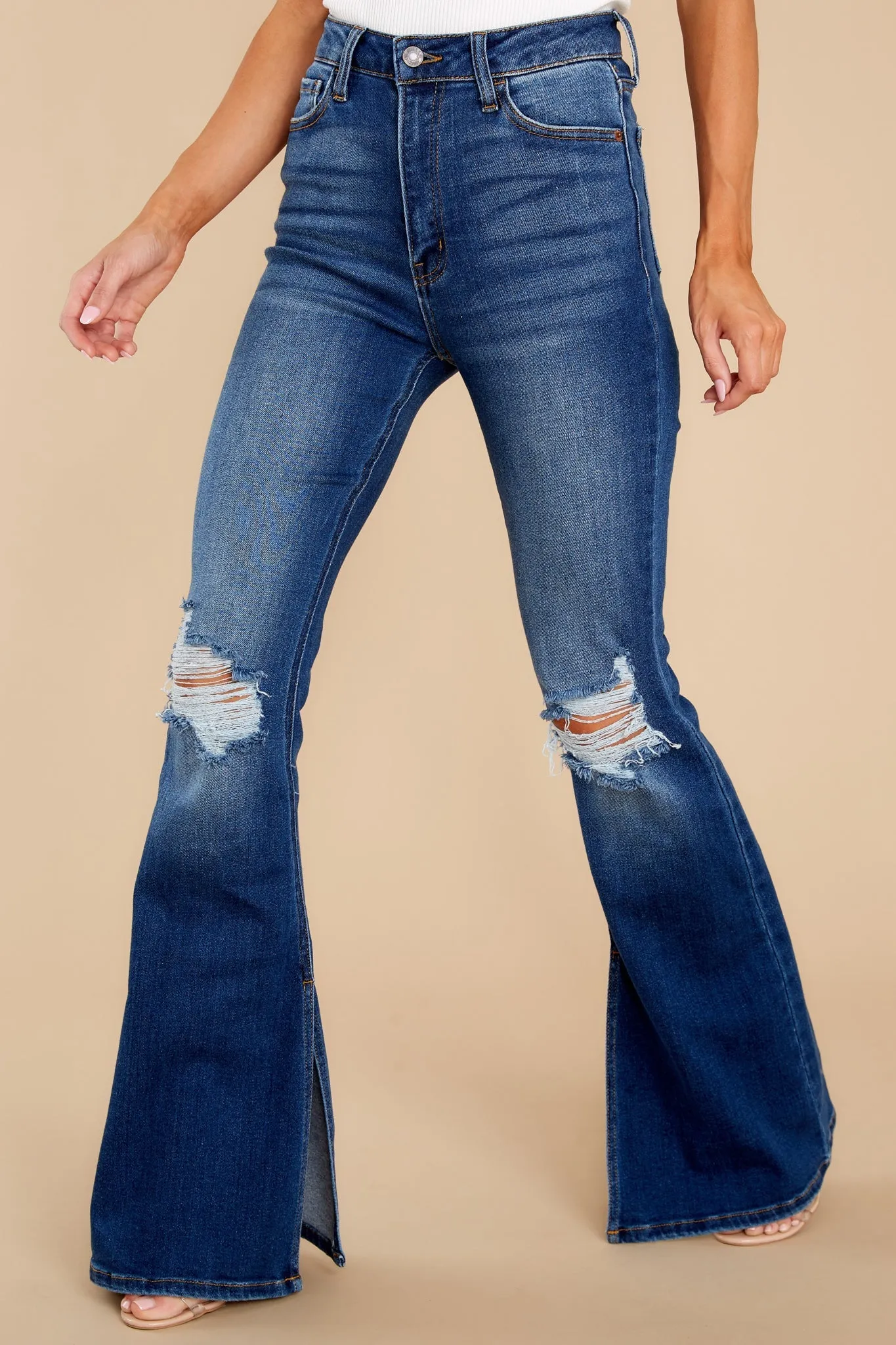 Surprise Them Dark Wash Distressed Flare Jeans