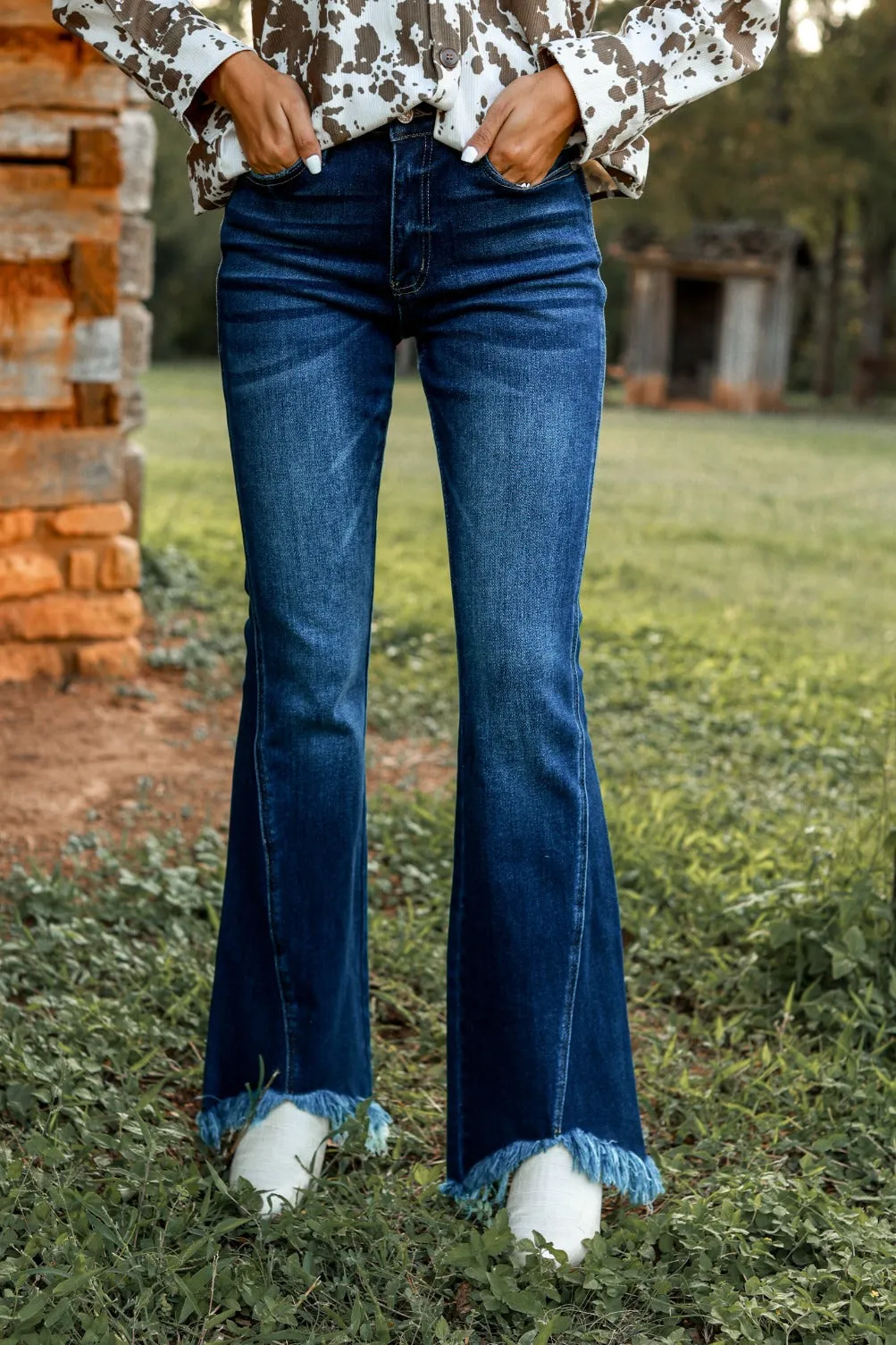 The Hannah Dark Wash Shark Bite Flare Jeans