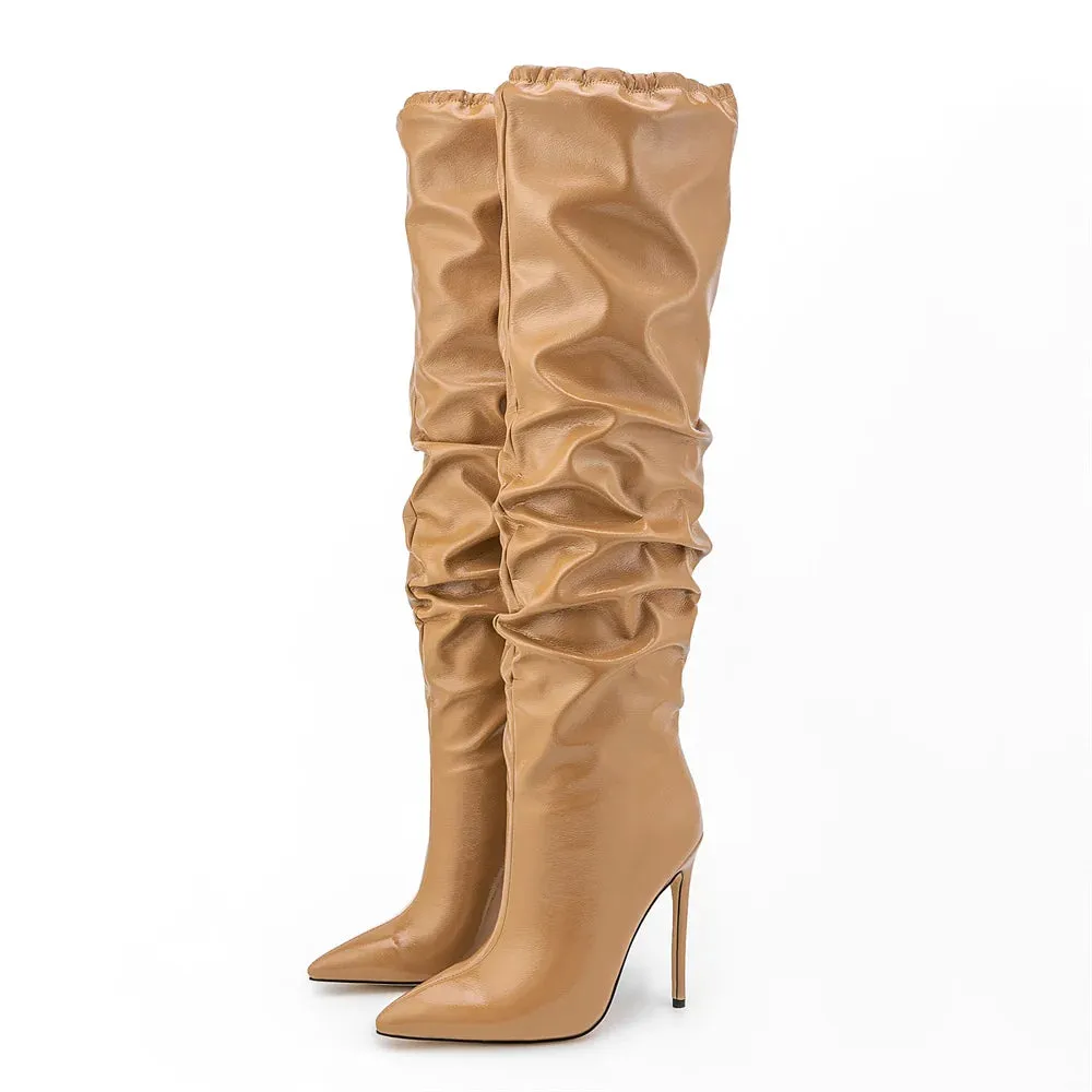 Trend4us Glamour Metallic Slouchy Knee-High Boots