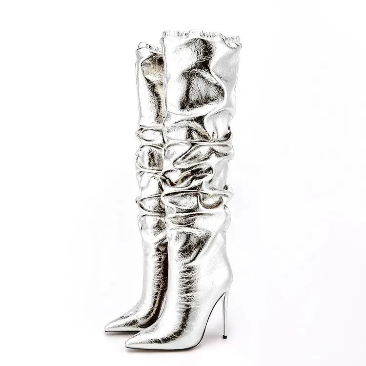 Trend4us Glamour Metallic Slouchy Knee-High Boots