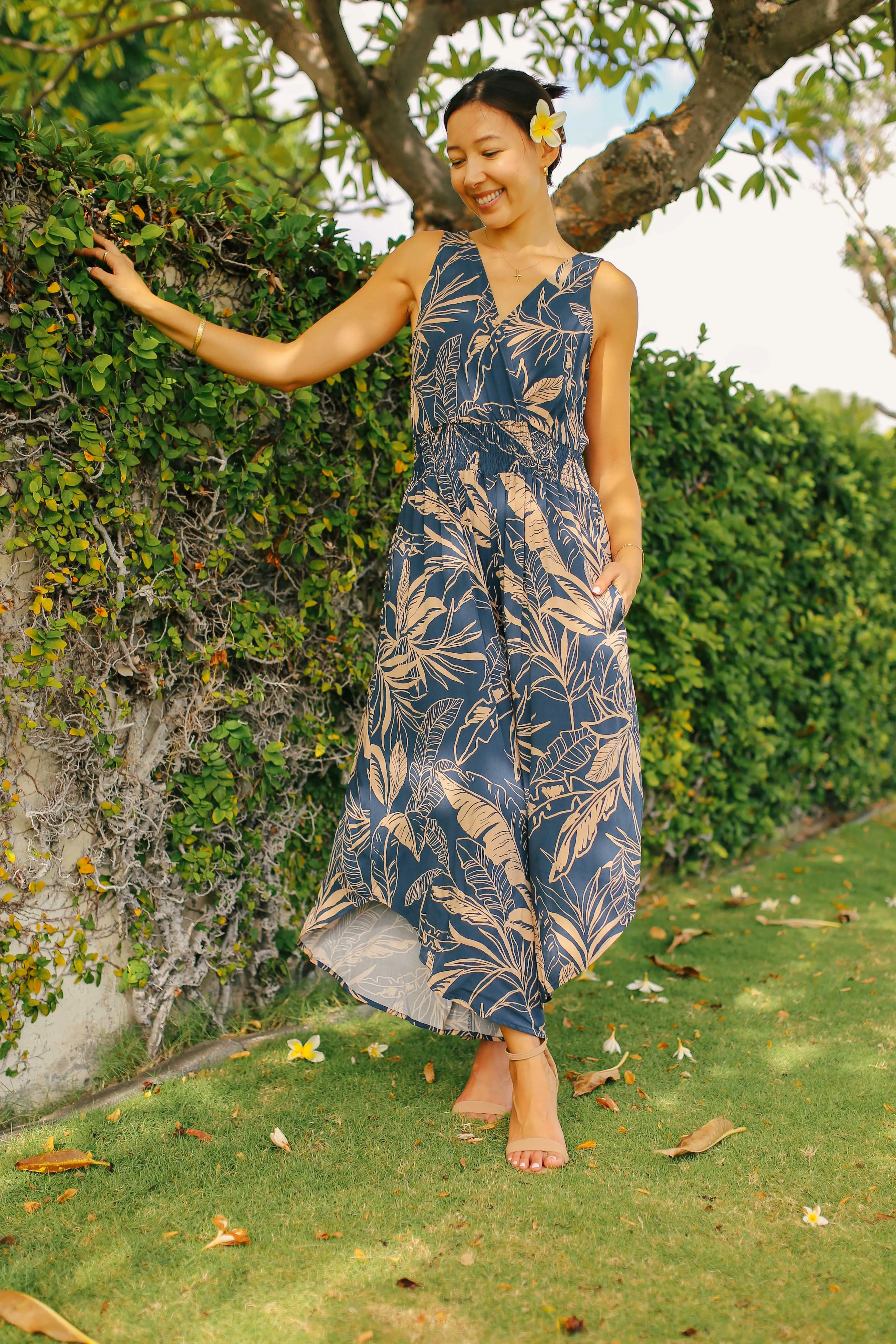 Tropical Smock Waist Jumpsuit