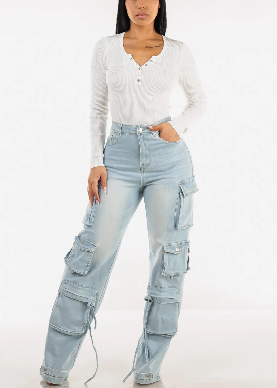 Ultra High Waist Stretch Utility Wide Leg Jeans Light Wash