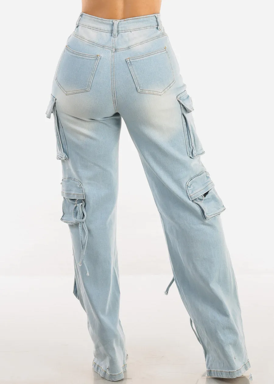 Ultra High Waist Stretch Utility Wide Leg Jeans Light Wash