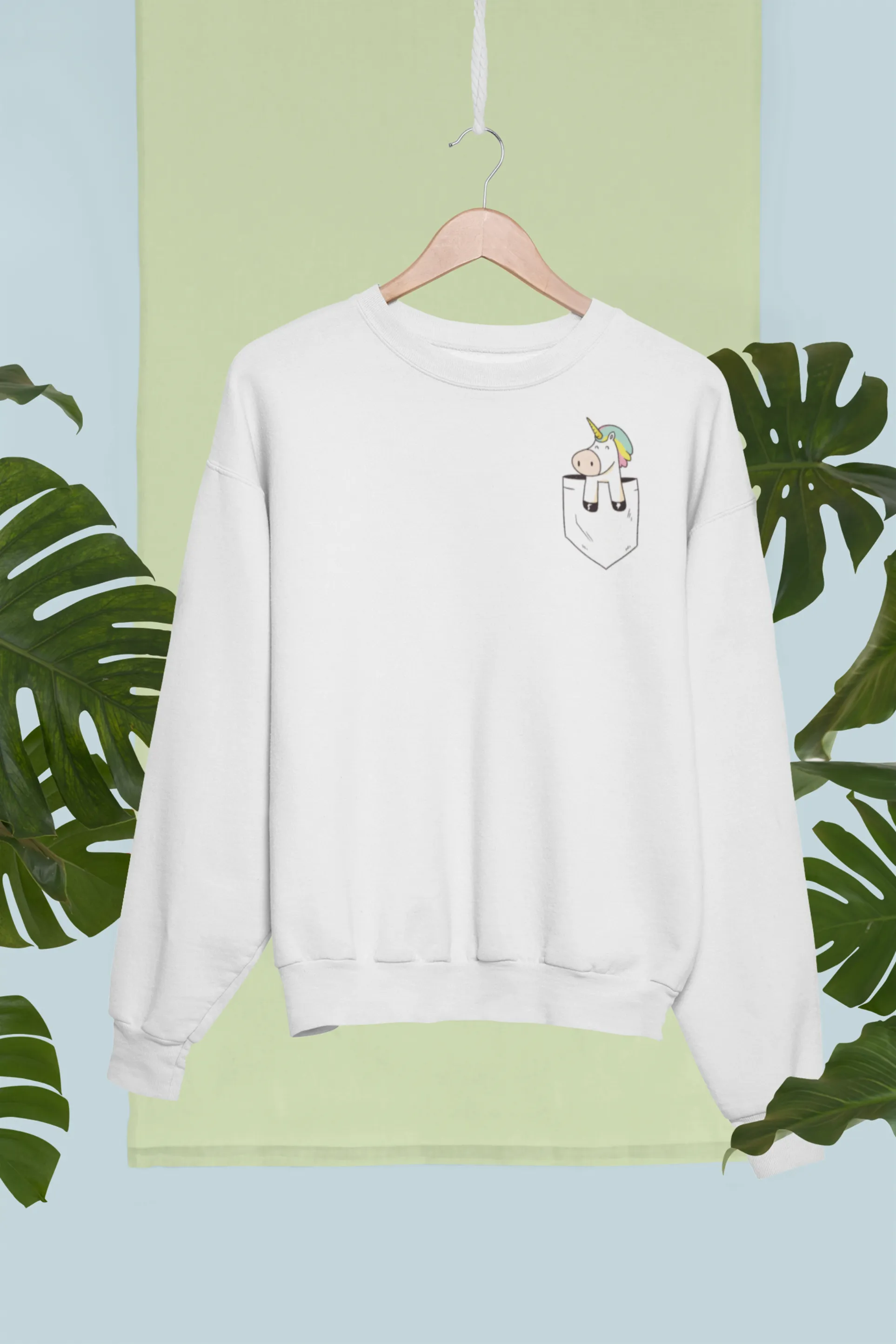 Unicorn In Pocket White Printed Sweatshirt for women