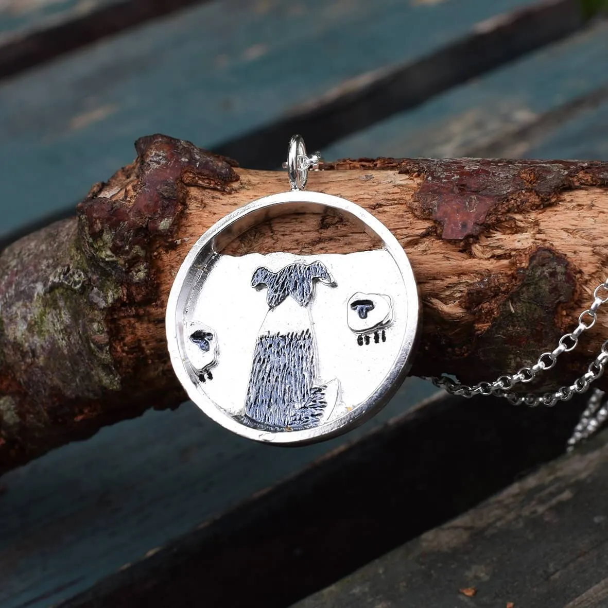 Watching the Flock - Silver Sheepdog Pendant