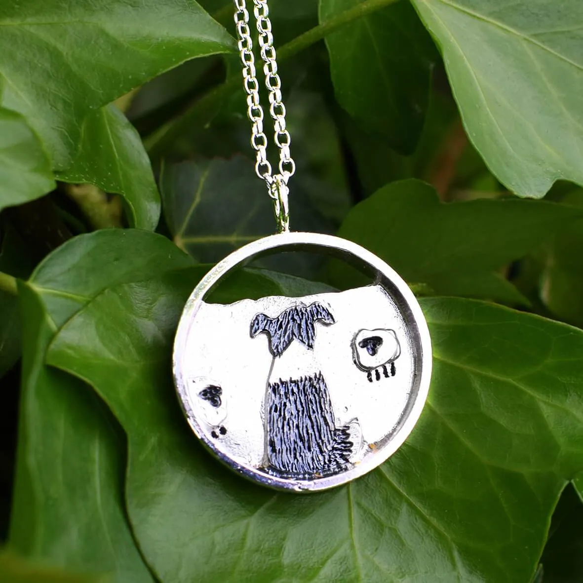 Watching the Flock - Silver Sheepdog Pendant