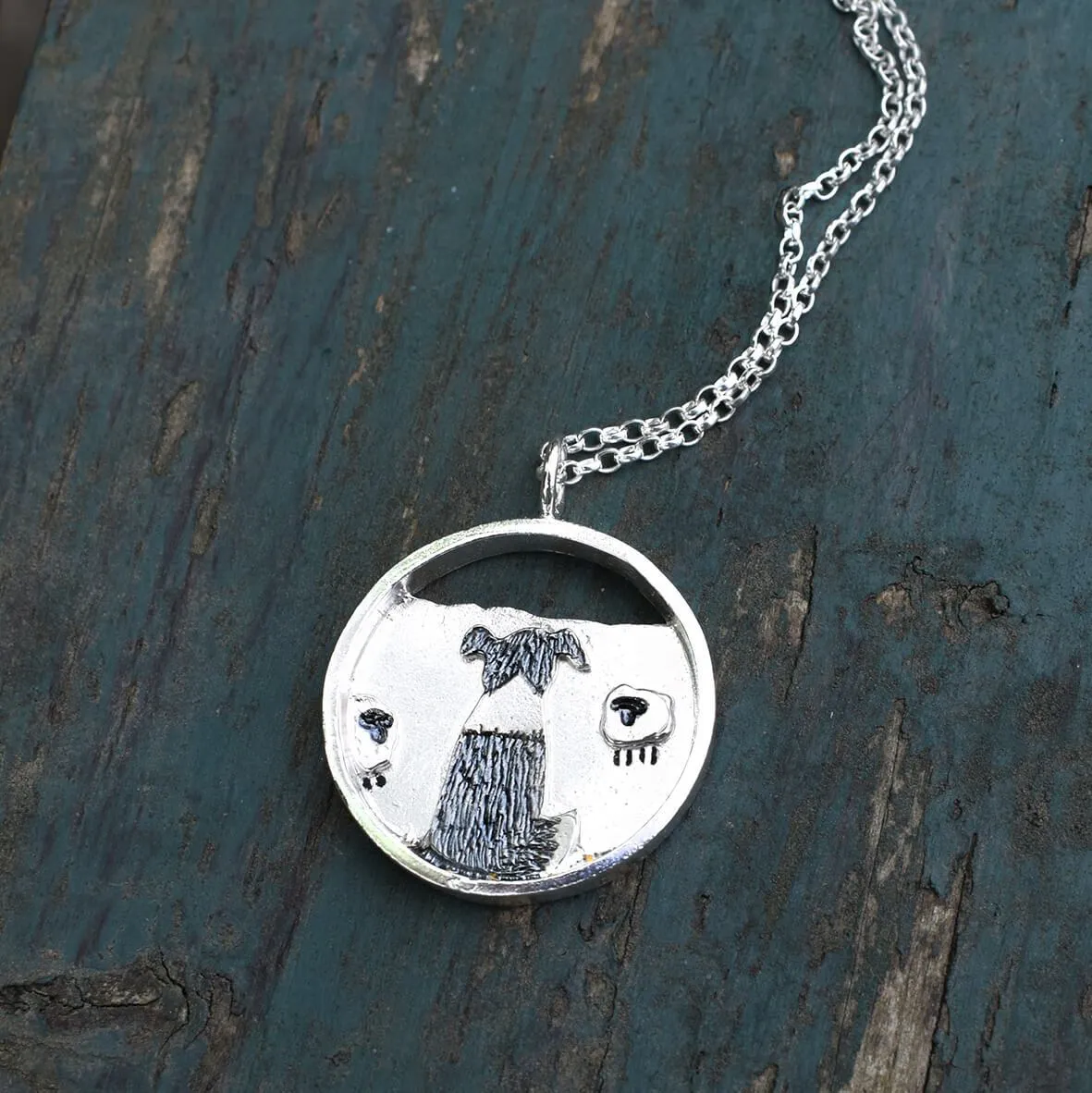 Watching the Flock - Silver Sheepdog Pendant