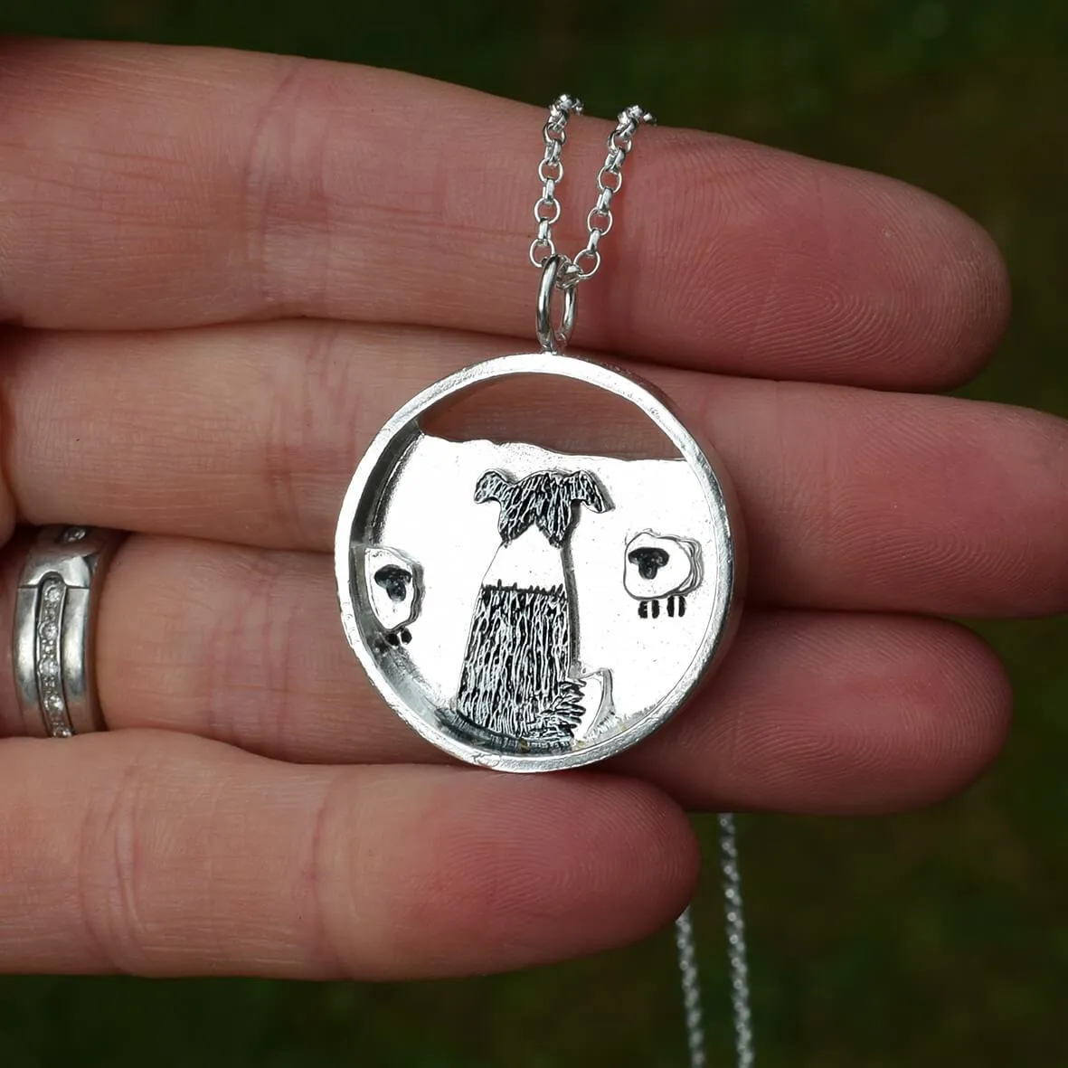 Watching the Flock - Silver Sheepdog Pendant