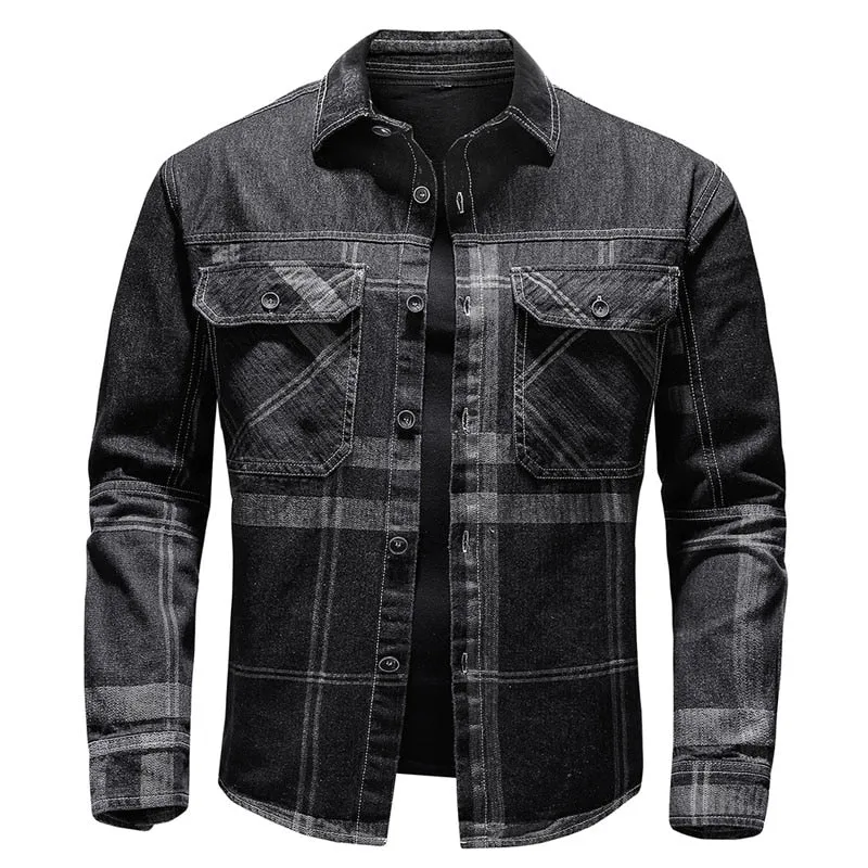 West Louis™ Denim Cowboy Plaid Jeans Outwear Shirt