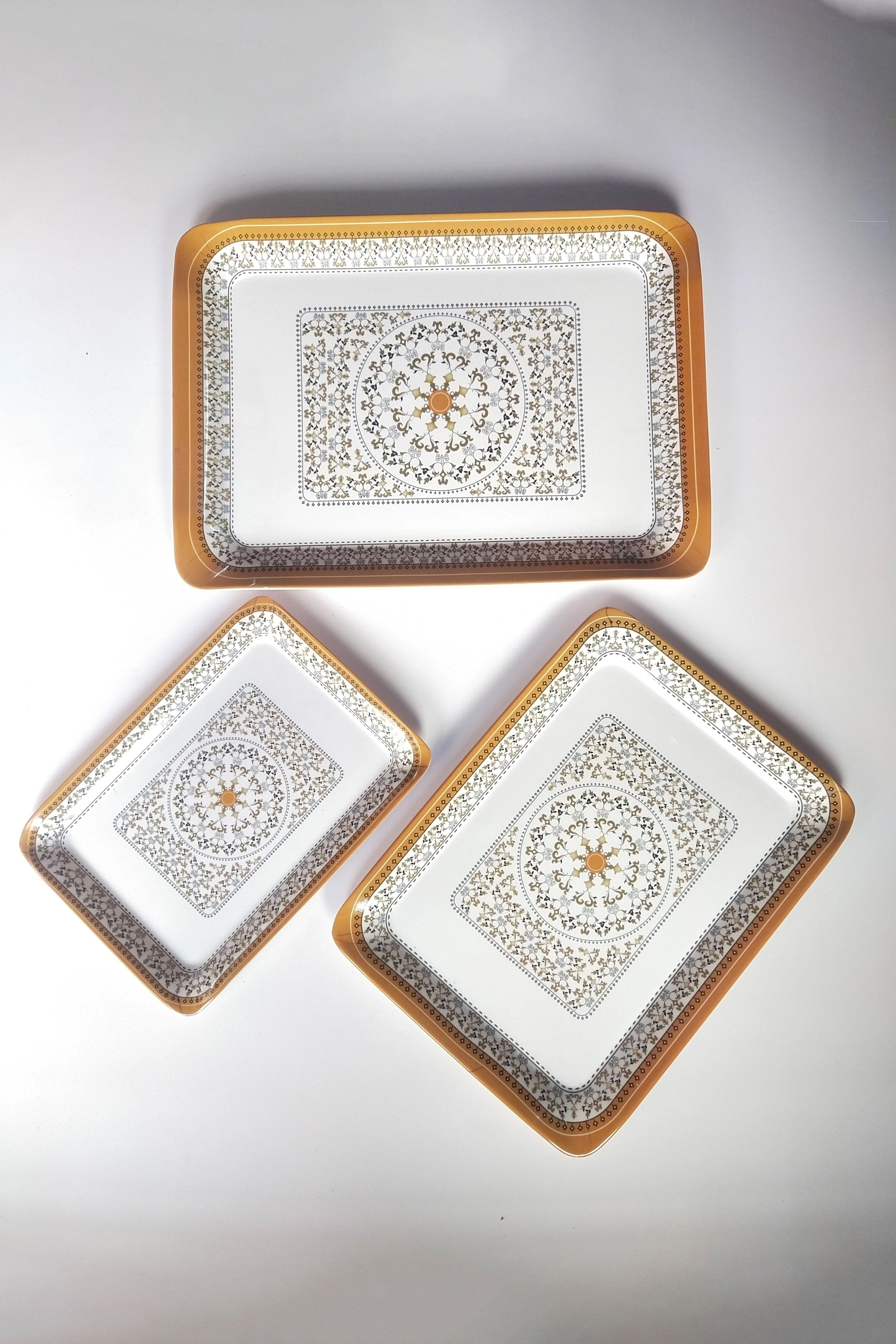 White Gold Melamine Tray Trio Set-