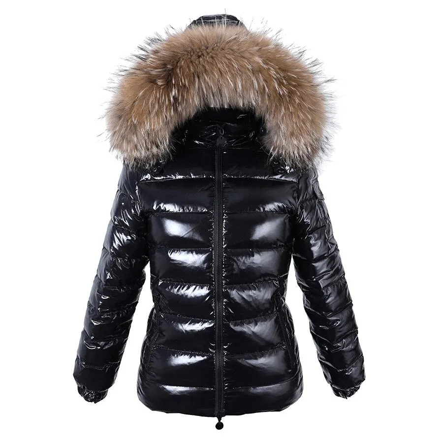 Women Real White Duck Down Lining Coat natural Raccoon Fur Collar