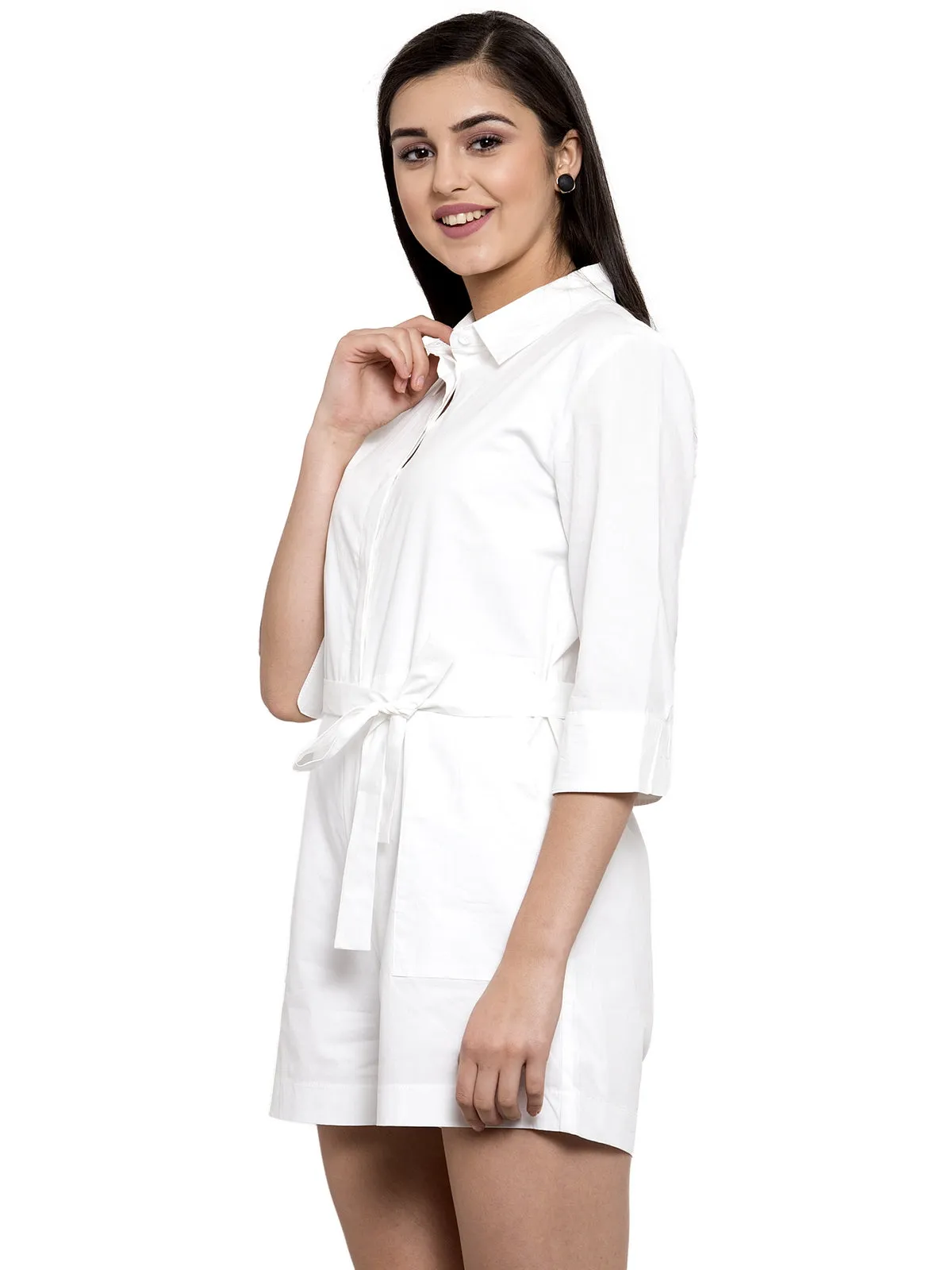 Women Solid Cotton Short Jumpsuit