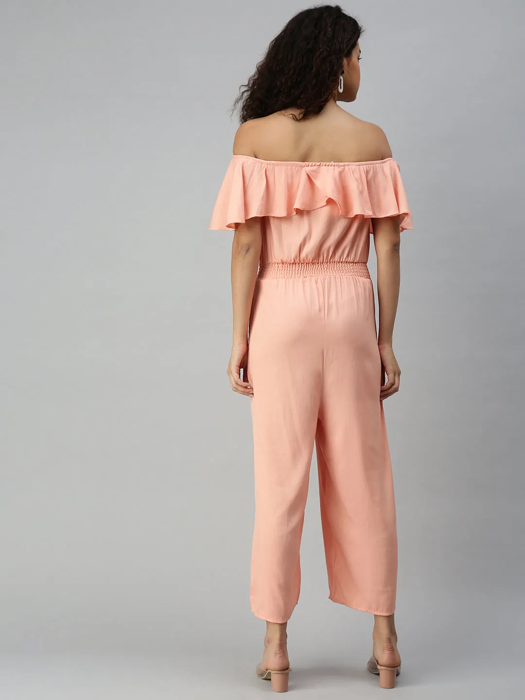 Women's Peach Solid Jumpsuit