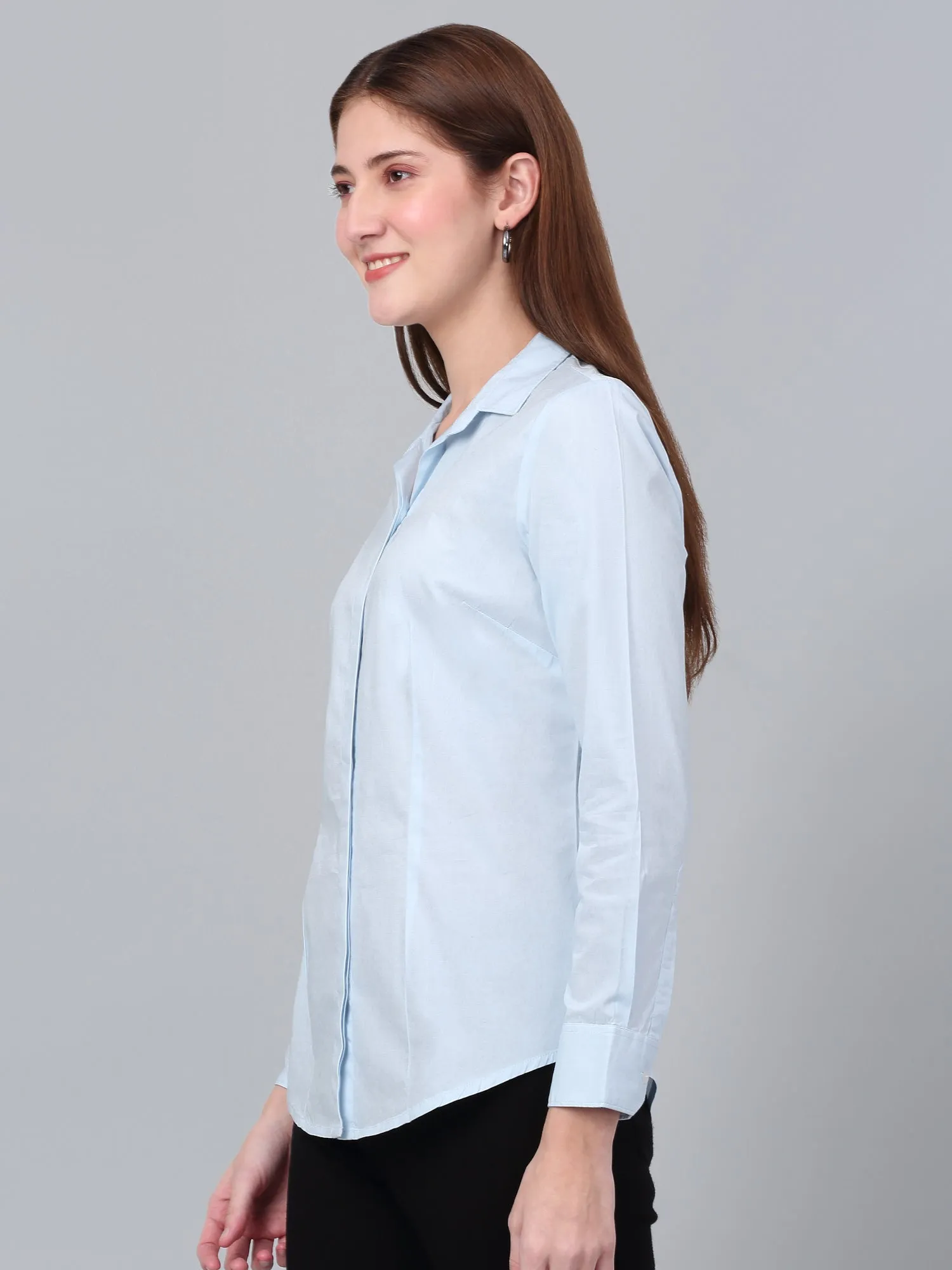 Women's Sky Blue Solid Formal Shirt