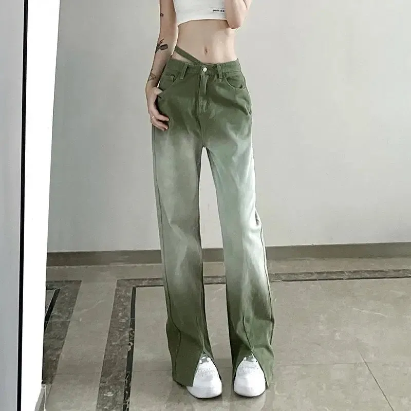 Y2K Green Gradient Loose Jeans