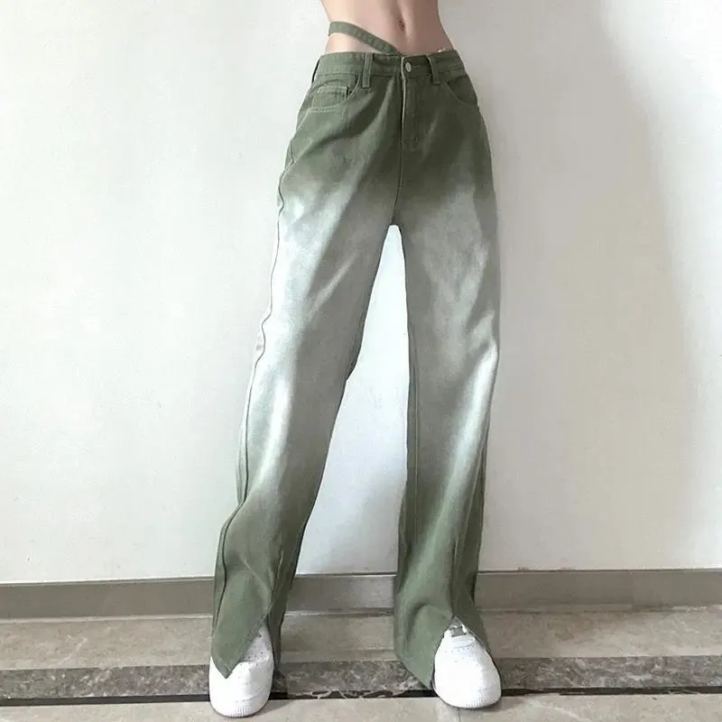 Y2K Green Gradient Loose Jeans