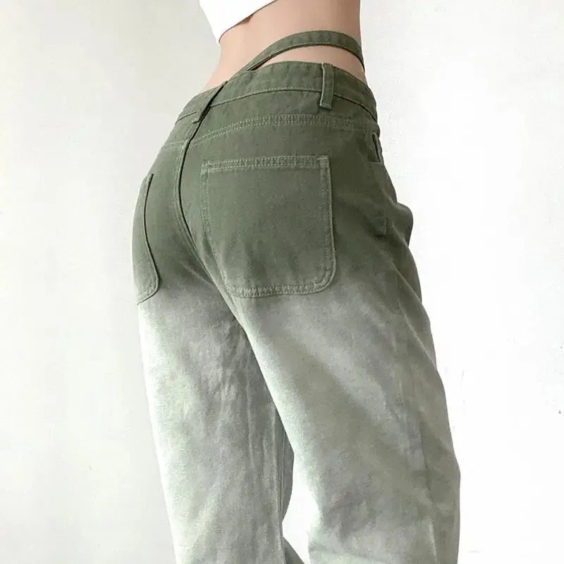 Y2K Green Gradient Loose Jeans