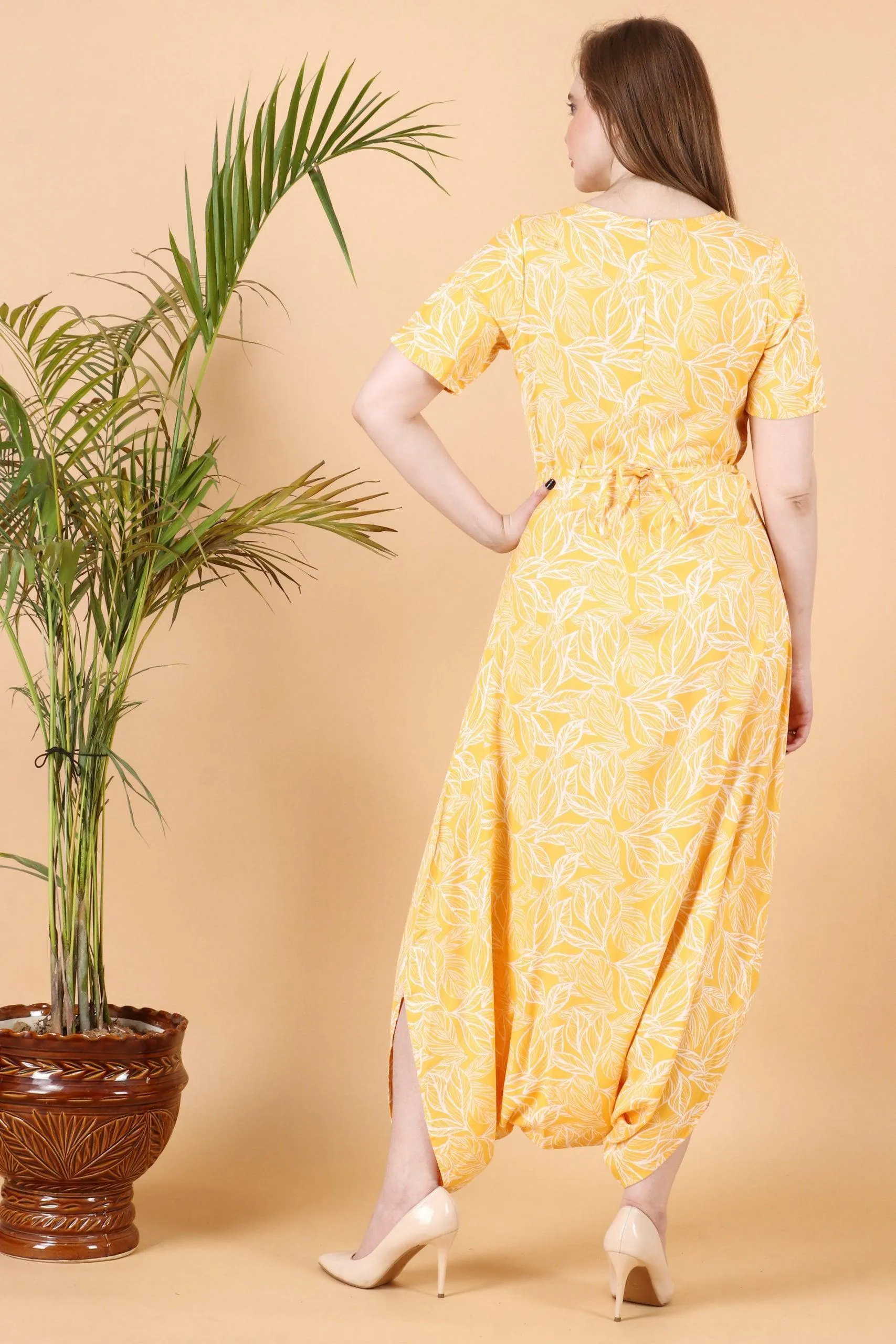 Yellow Floral Printed Dhoti Style Jumpsuit