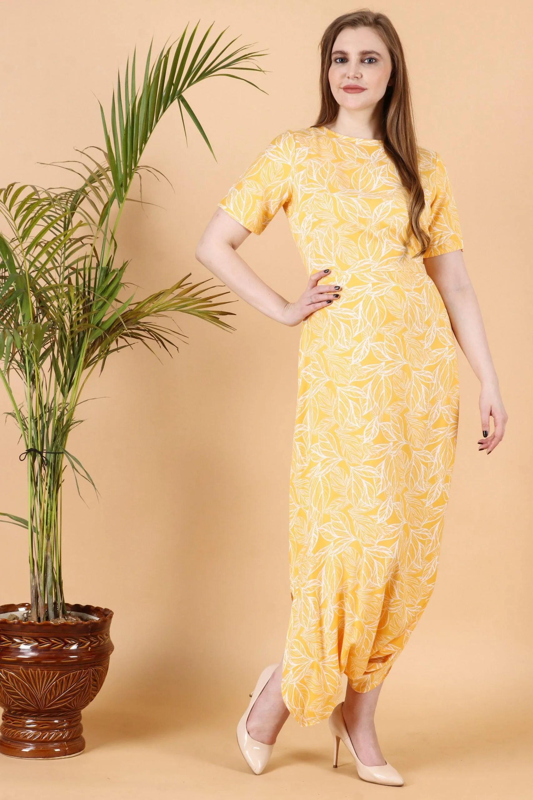 Yellow Floral Printed Dhoti Style Jumpsuit