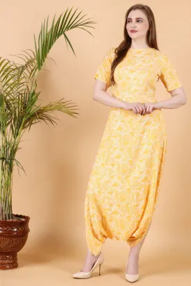 Yellow Floral Printed Dhoti Style Jumpsuit