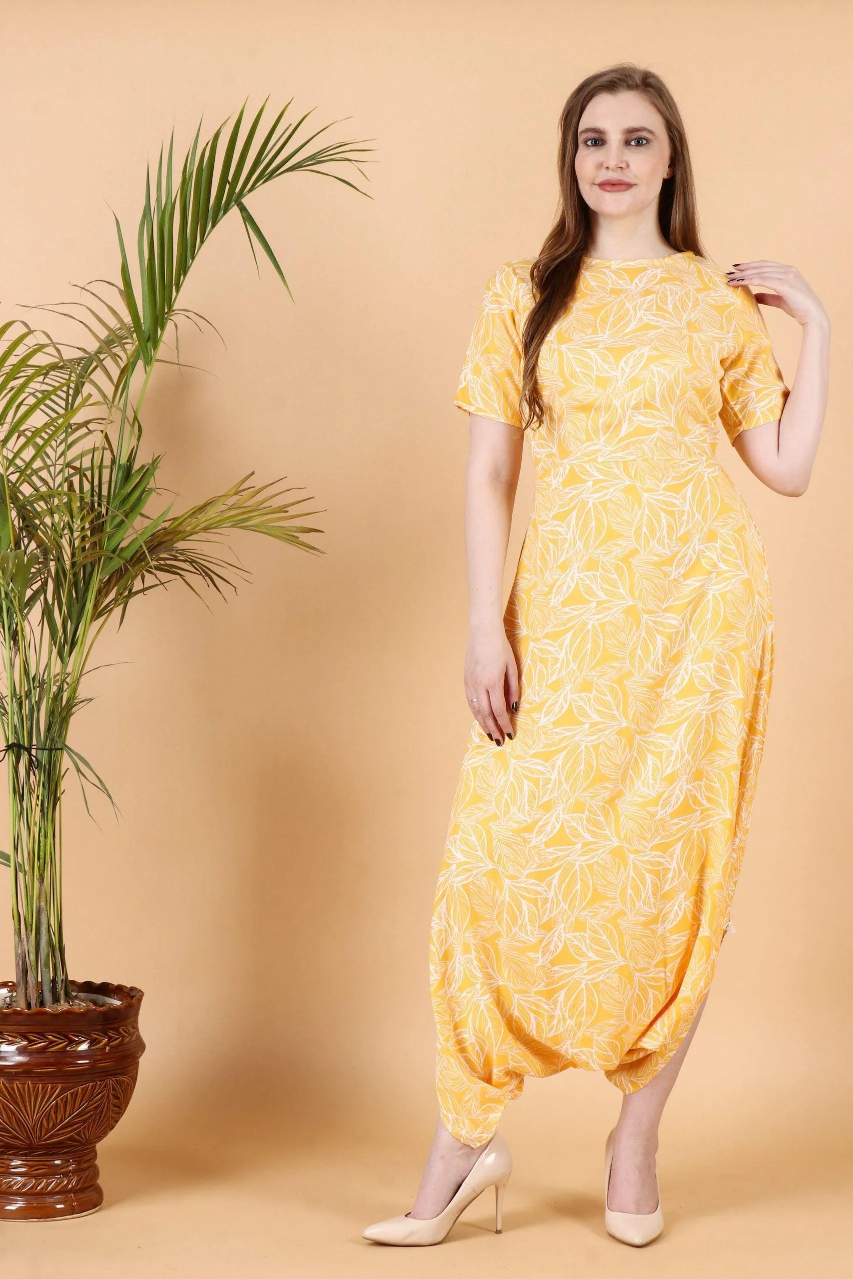 Yellow Floral Printed Dhoti Style Jumpsuit